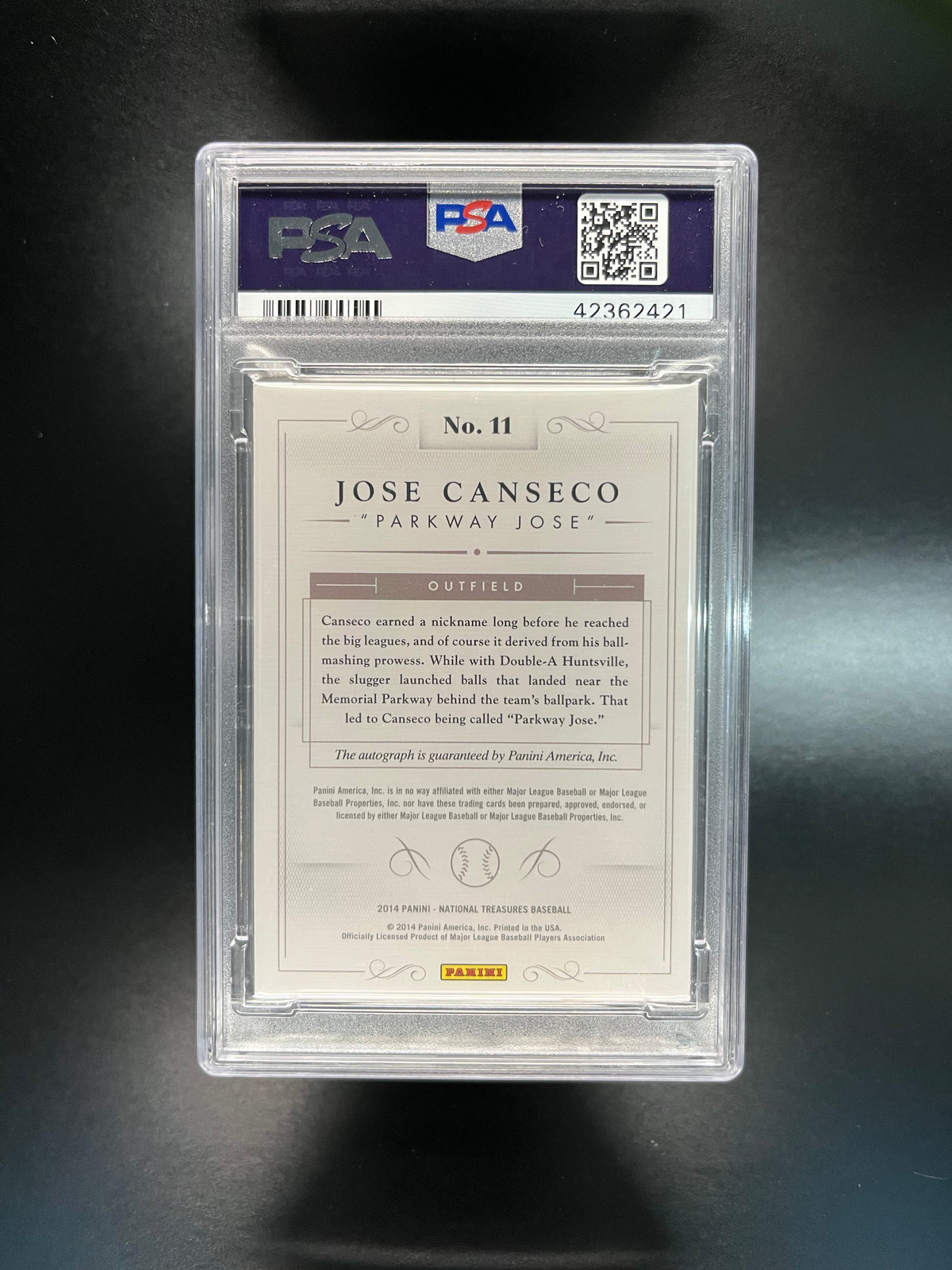 2014 Panini National Treasures Notable Nicknames Jose Canseco #11 PSA 9