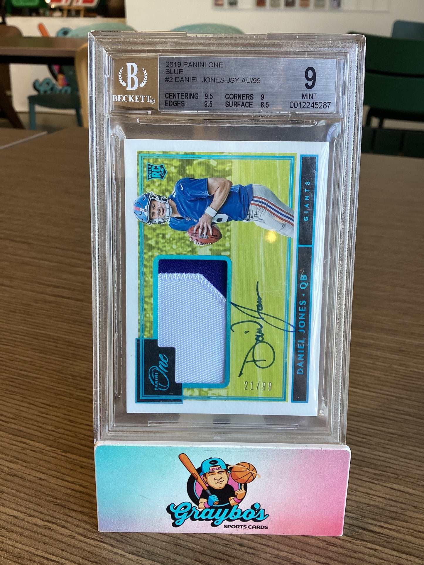 2019 Panini One Blue Daniel Jones JSY #2 AU/99 /99 BGS 9