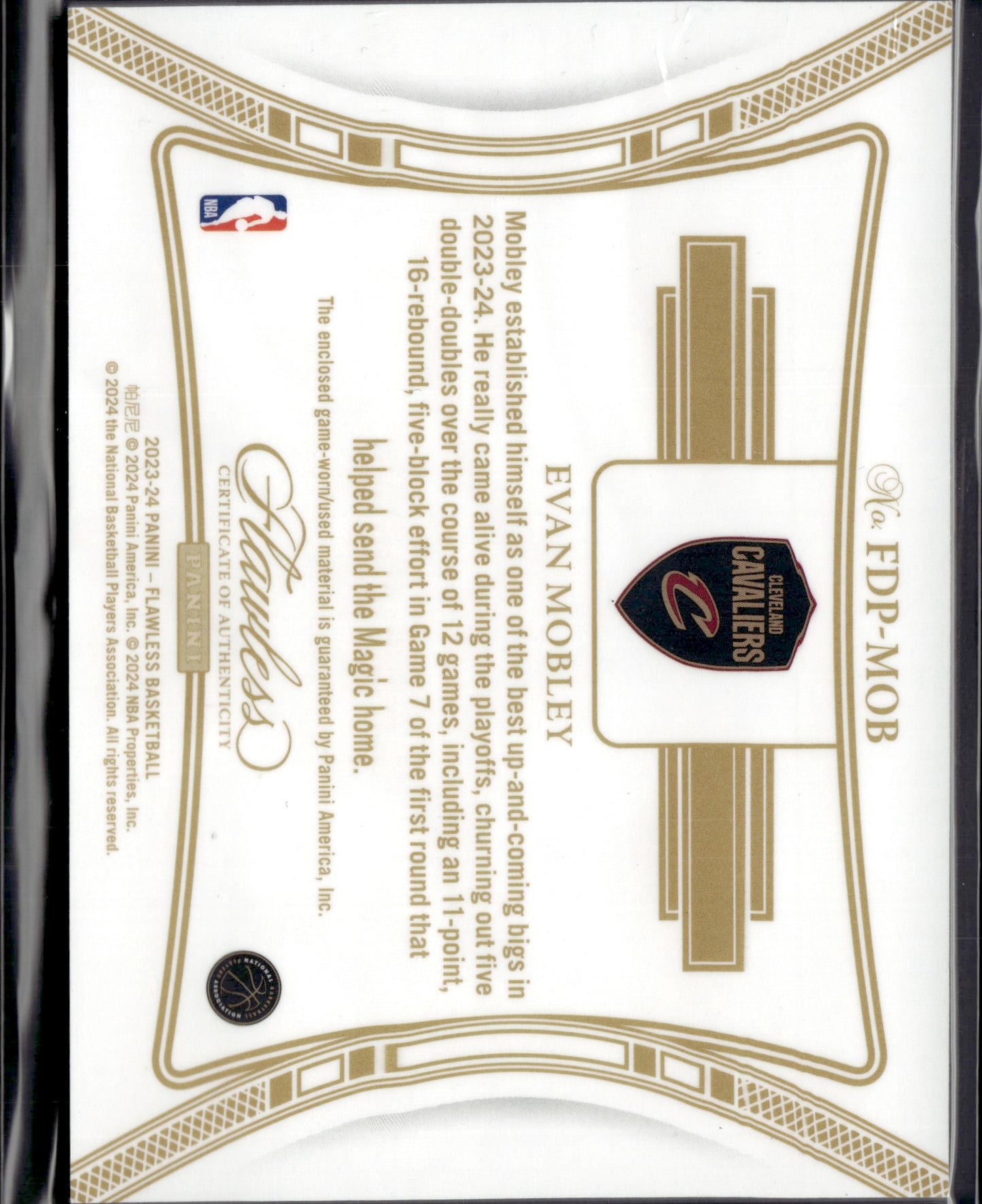 2024 Panini Flawless Evan Mobley #FDP-MOB Patch /5 SSP