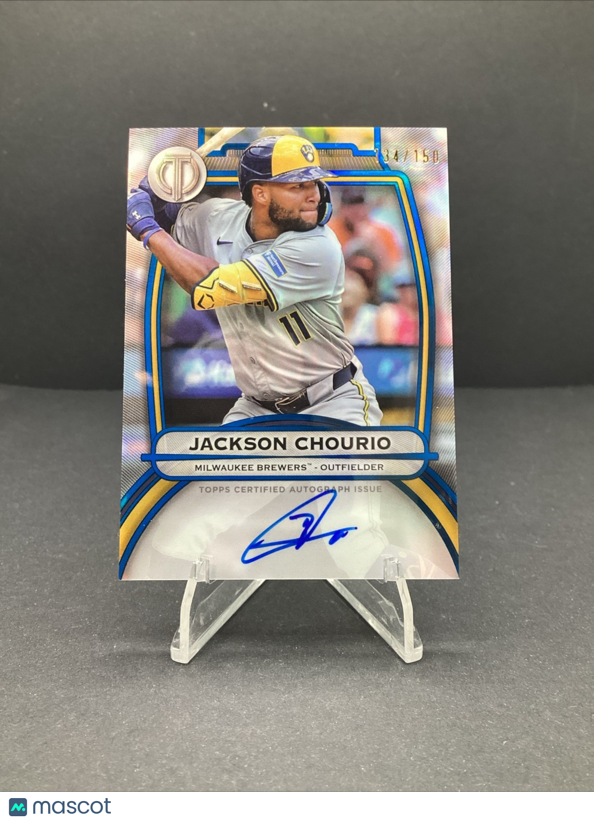 2025 TOPPS TRIBUTE JACKSON CHOURIO Blue Auto /150 Brewers #TA-CHO