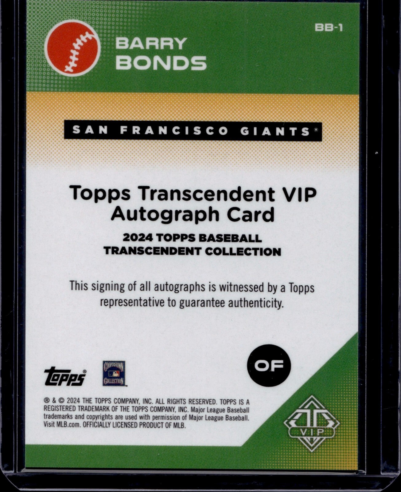 2024 Topps Transcendent VIP Barry Bonds Auto 13/25 BB-1 SF Giants