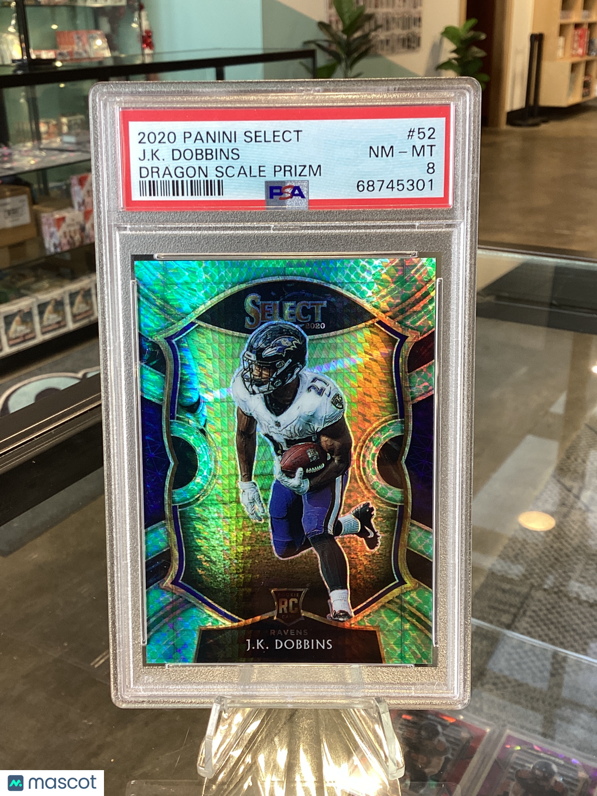 2020 Panini Select J. K. Dobbins #52 Dragon Scale Prizm PSA 8