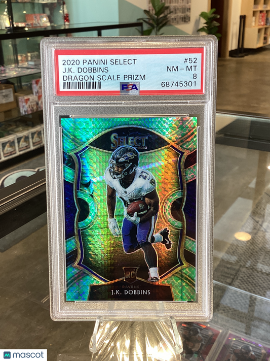 2020 Panini Select J. K. Dobbins #52 Dragon Scale Prizm PSA 8