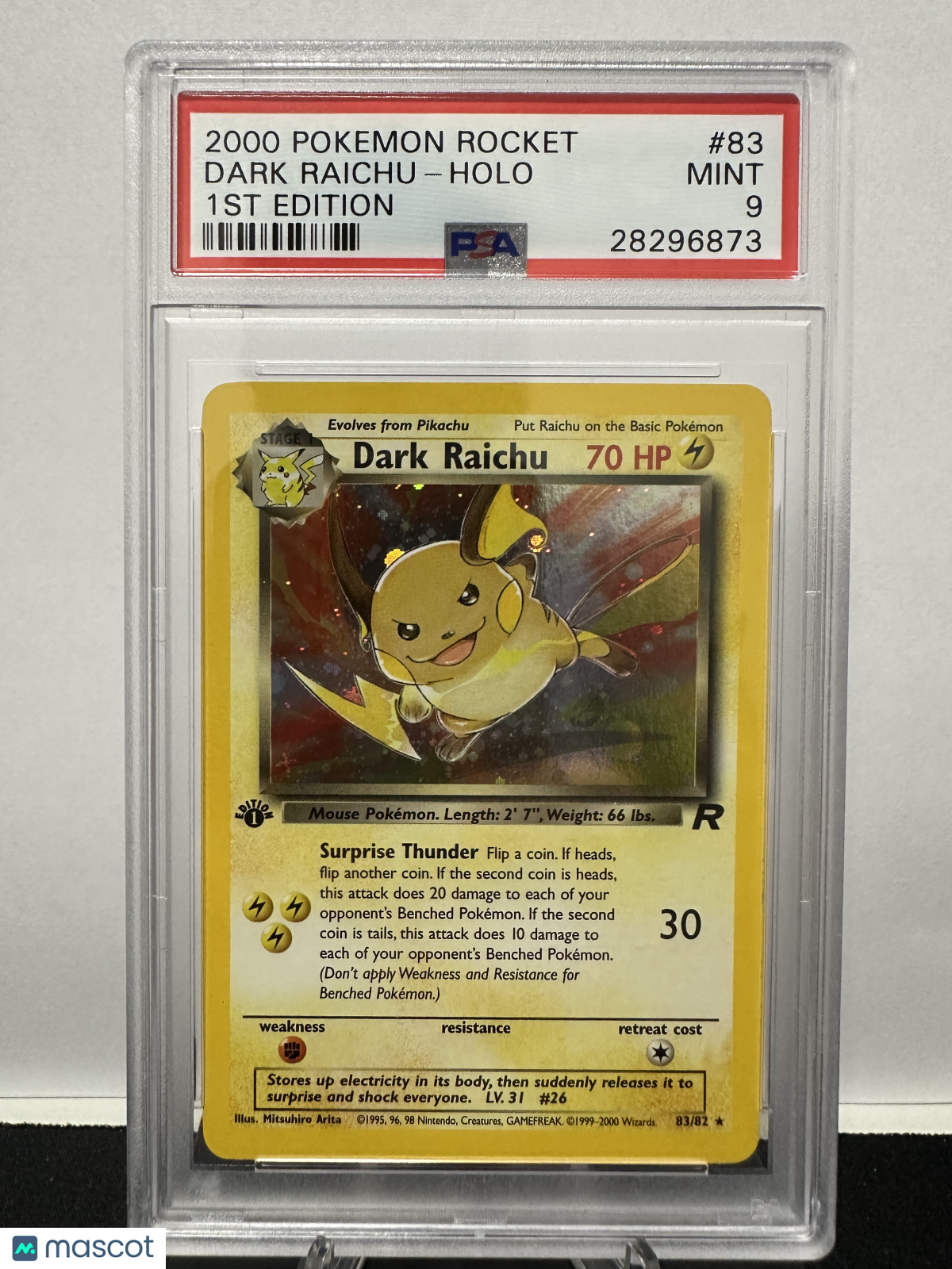 2000 Pokemon Rocket Dark Raichu Holo 1st Edition PSA 9 #83
