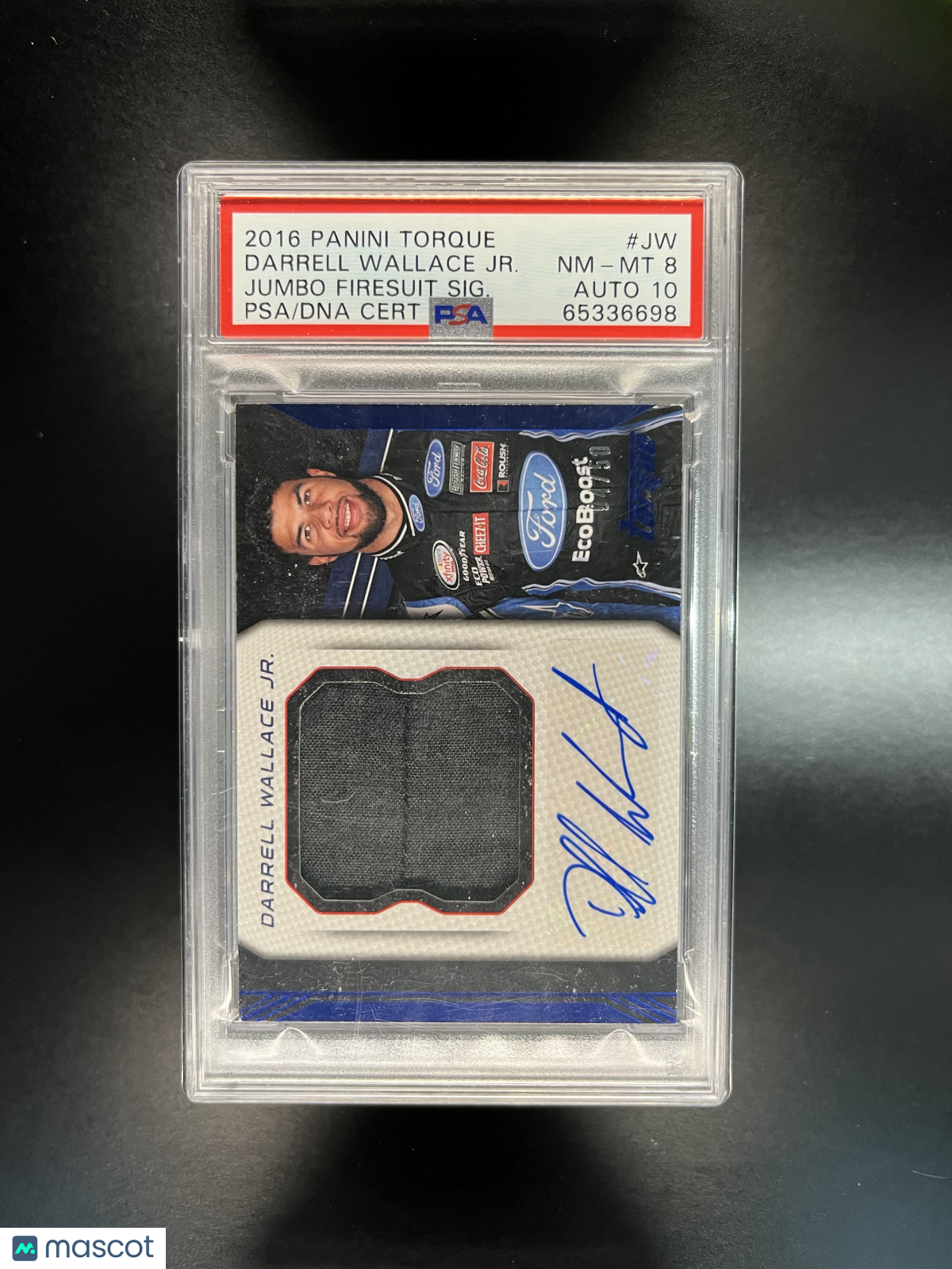 2016 Panini Torque Jumbo Firesuit Signatures Darrell Wallace JR. #JW SIG. PSA 8