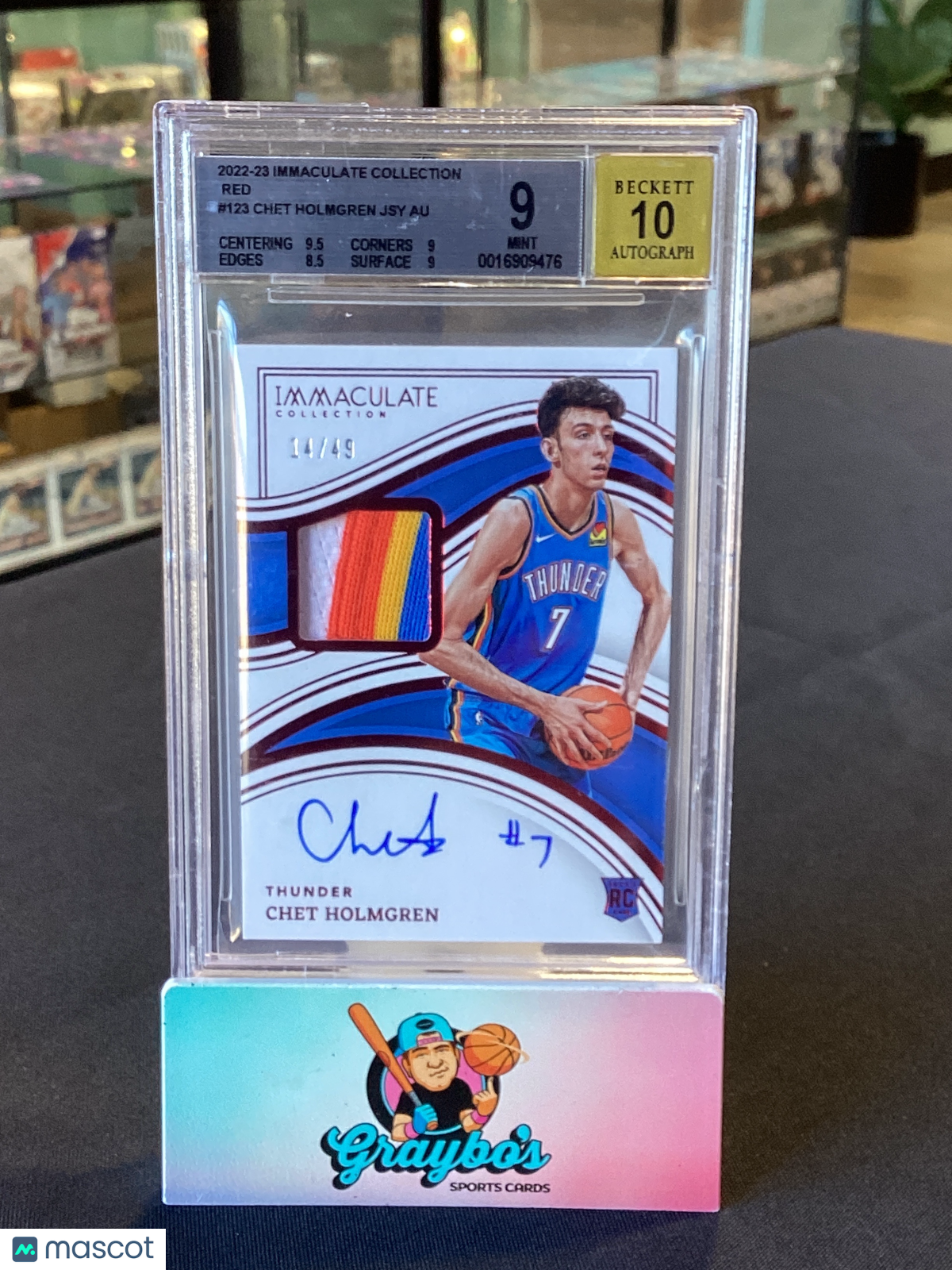 2022-23 Immaculate Collection Red Chet Holmgren JSY Auto /49 #123 BGS 9