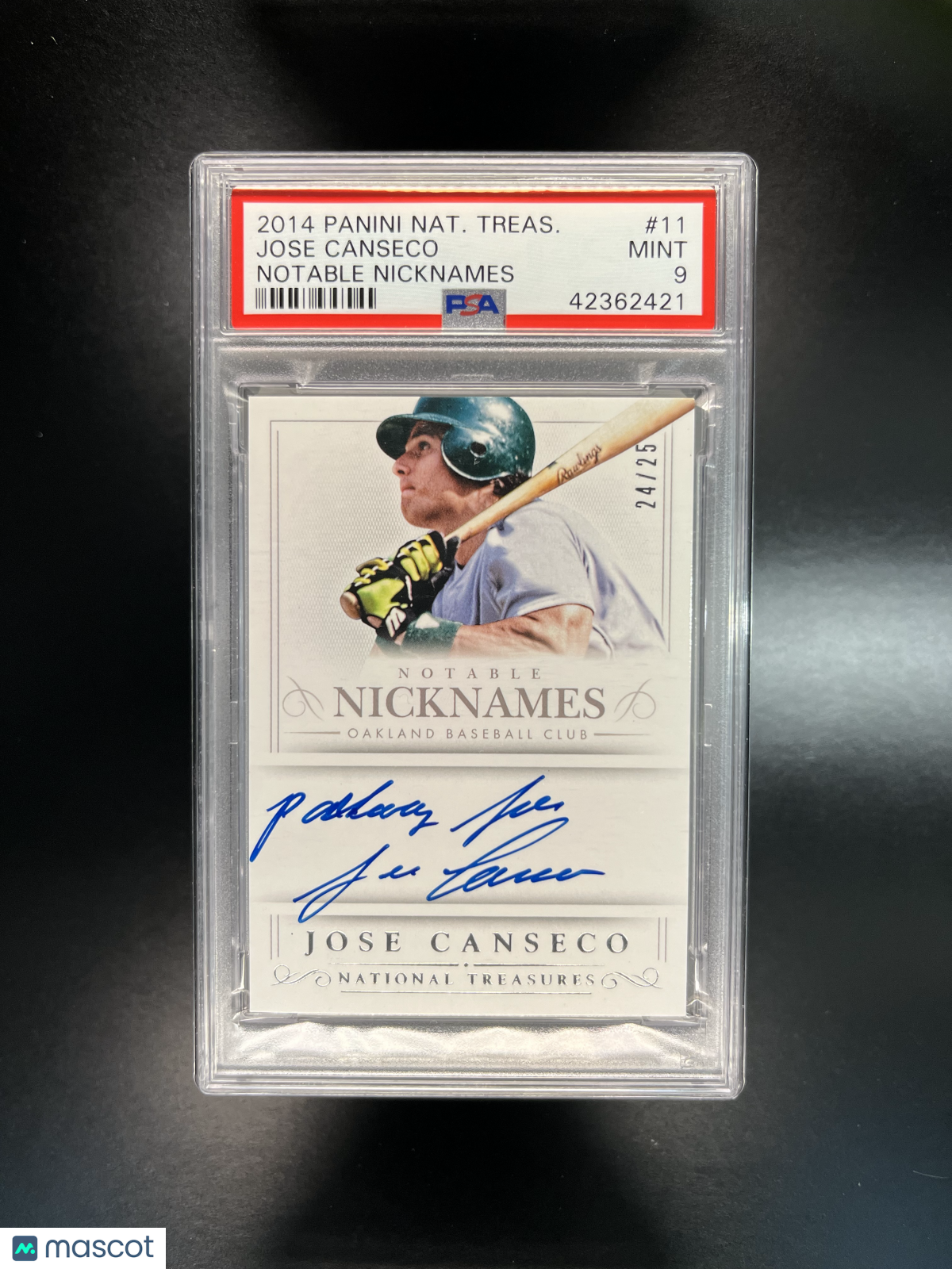 2014 Panini National Treasures Notable Nicknames Jose Canseco #11 PSA 9
