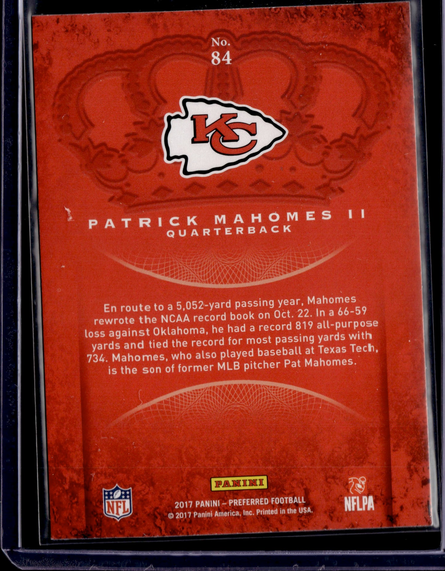 2017 Panini Crown Royale Patrick Mahomes II #84 RC