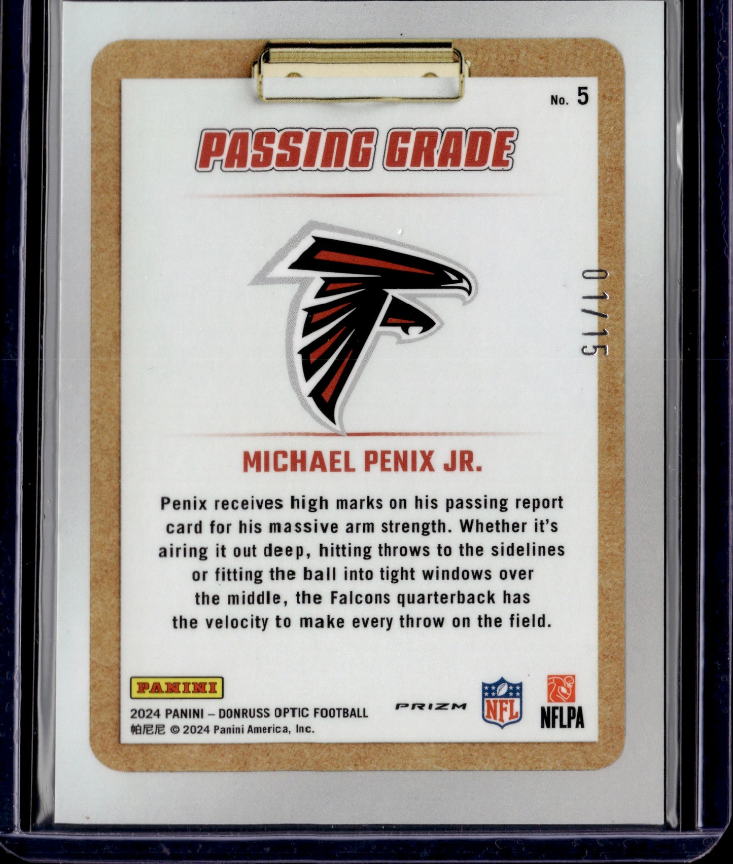 2024 Panini Donruss Optic Prizm Michael Penix Jr. #5 RC 01/15