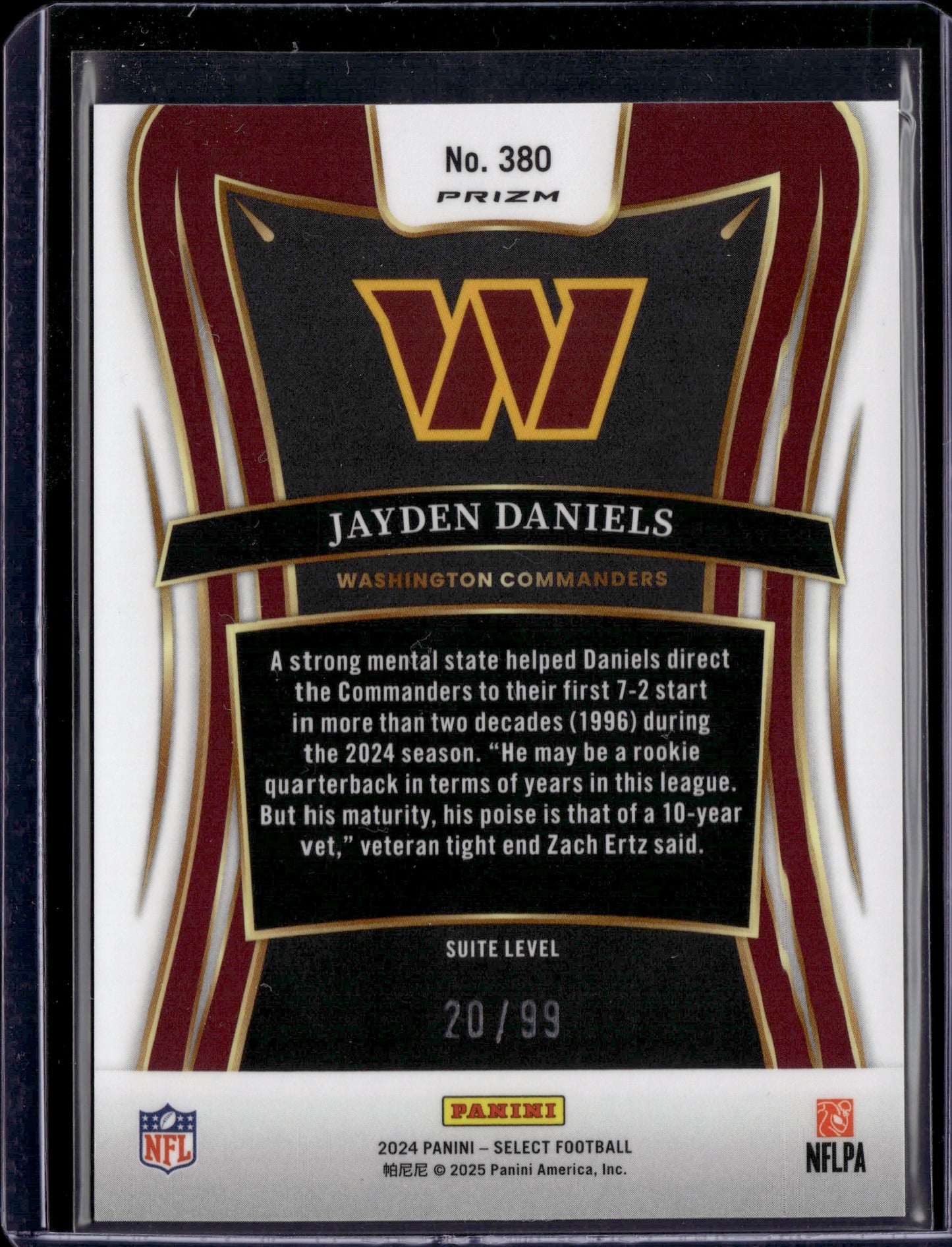2025 Panini Select Prizm Jayden Daniels #380 Suite Level Blue RC /99
