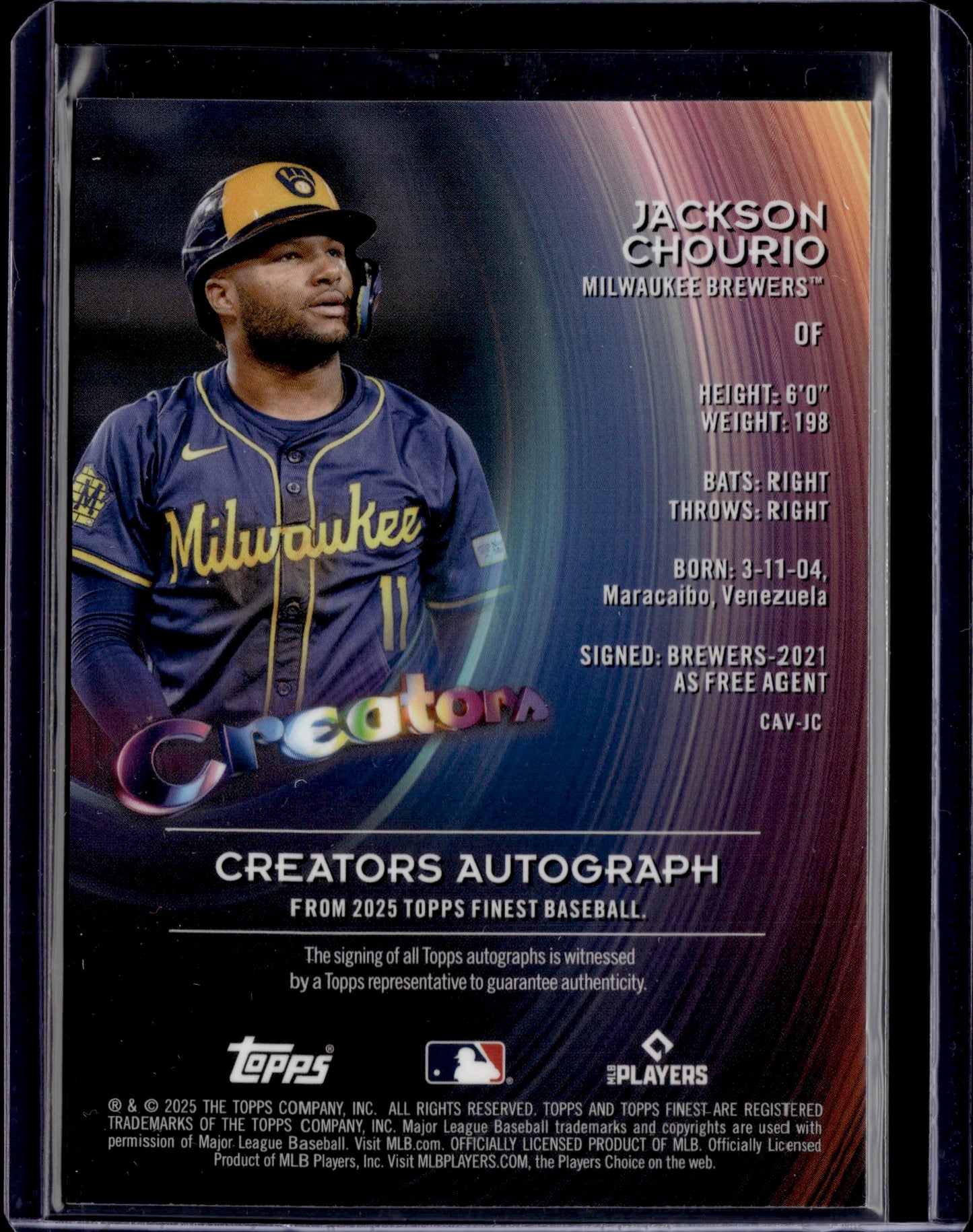 2025 Topps Finest Creators Autograph Jackson Chourio #CAV-JC Autograph /5