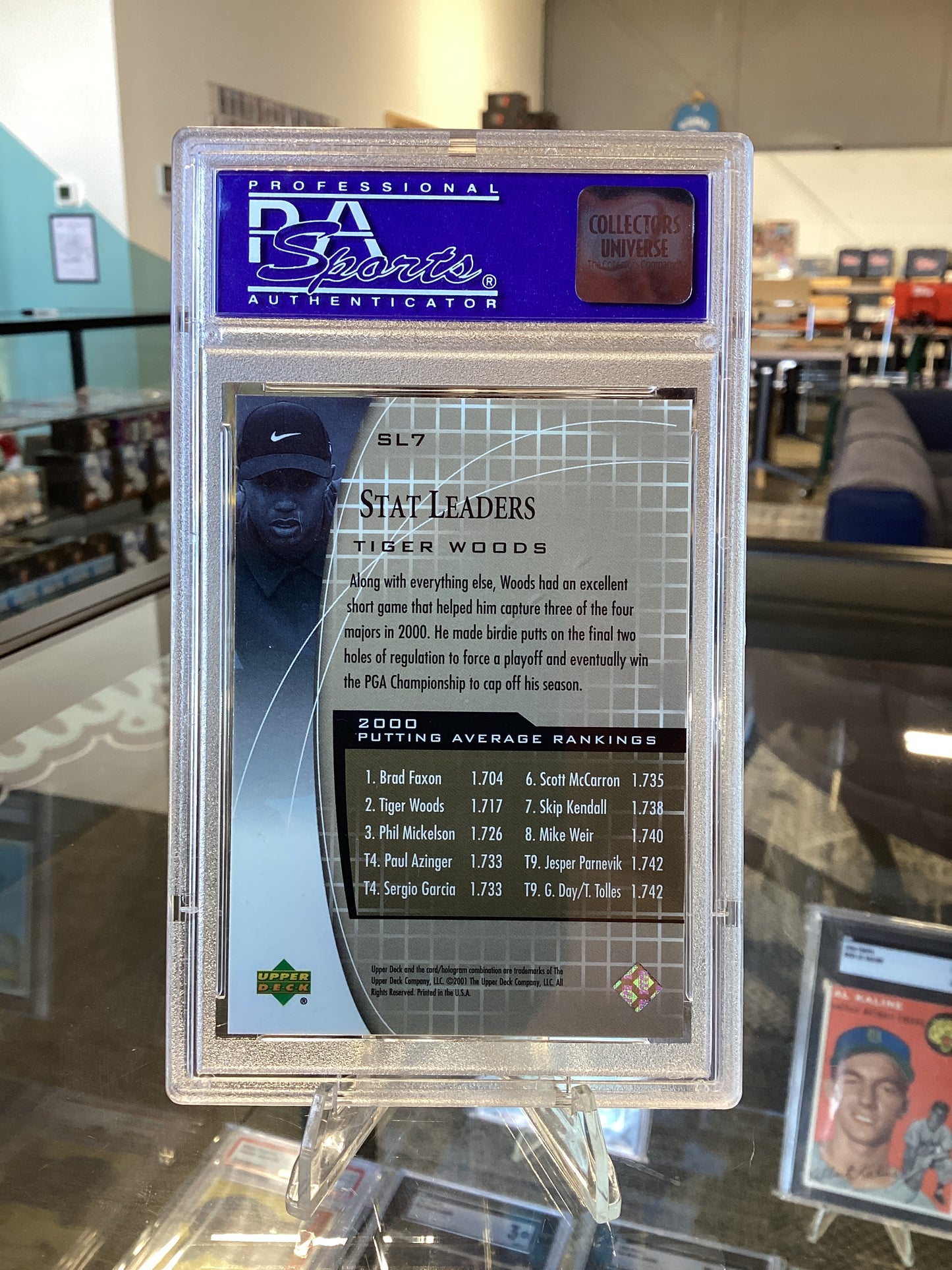 2001 Upper Deck Stat Leaders Tiger Woods #SL7 PSA 9