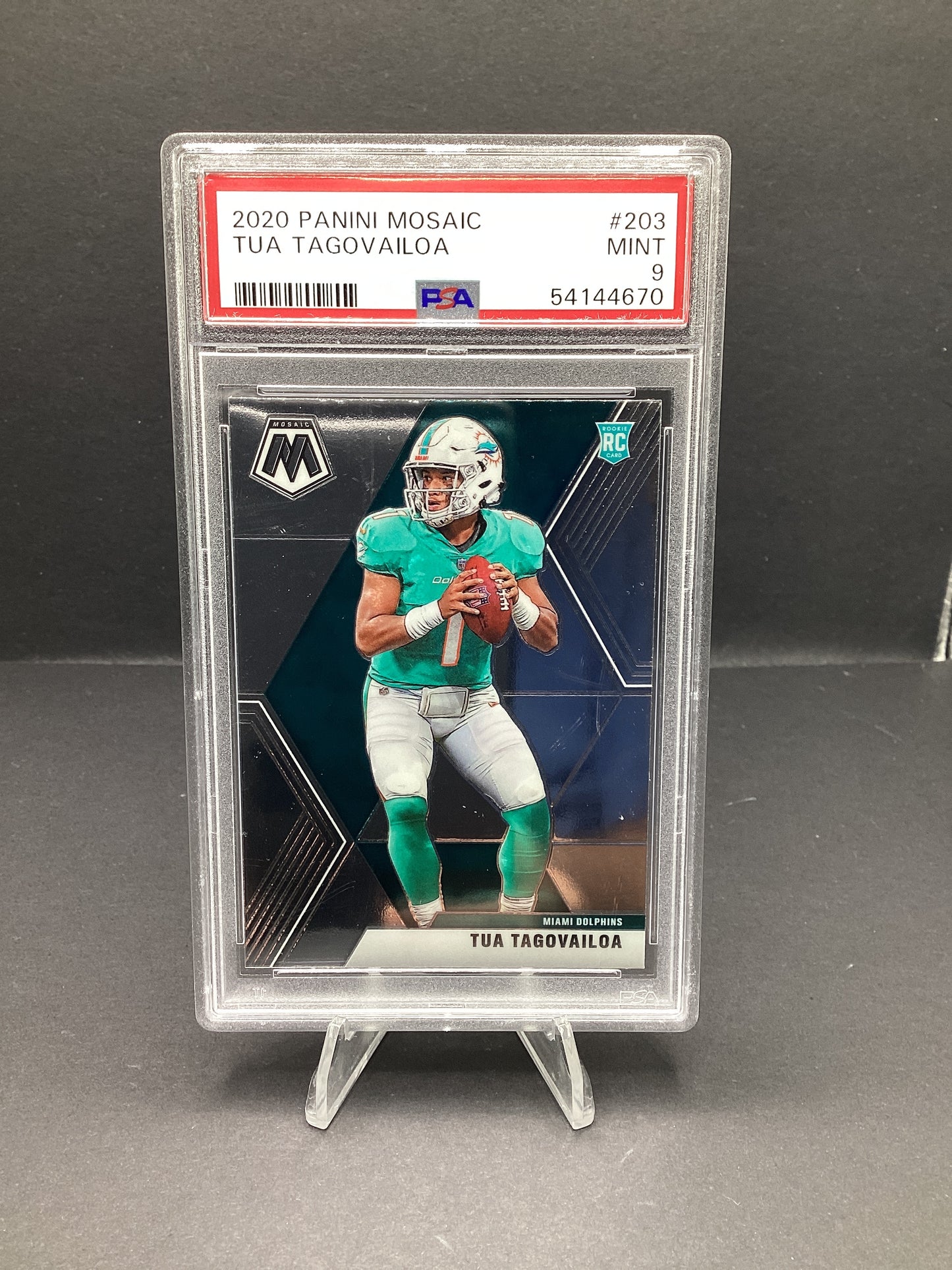 2020 Panini Mosaic Tua Tagovailoa #203 PSA 9