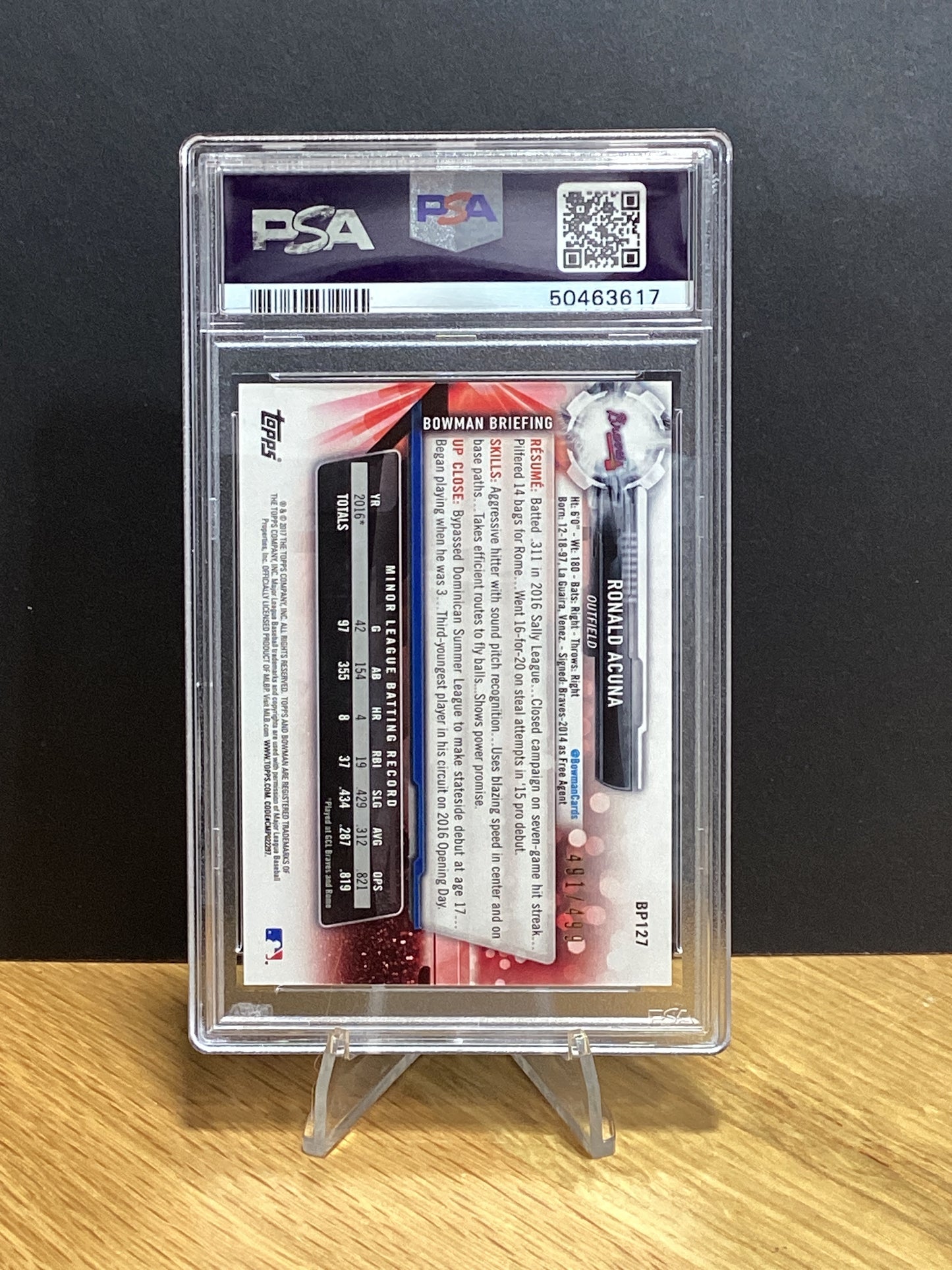 2017 Bowman Prospects Ronald Acuna #BP127 Silver PSA 9