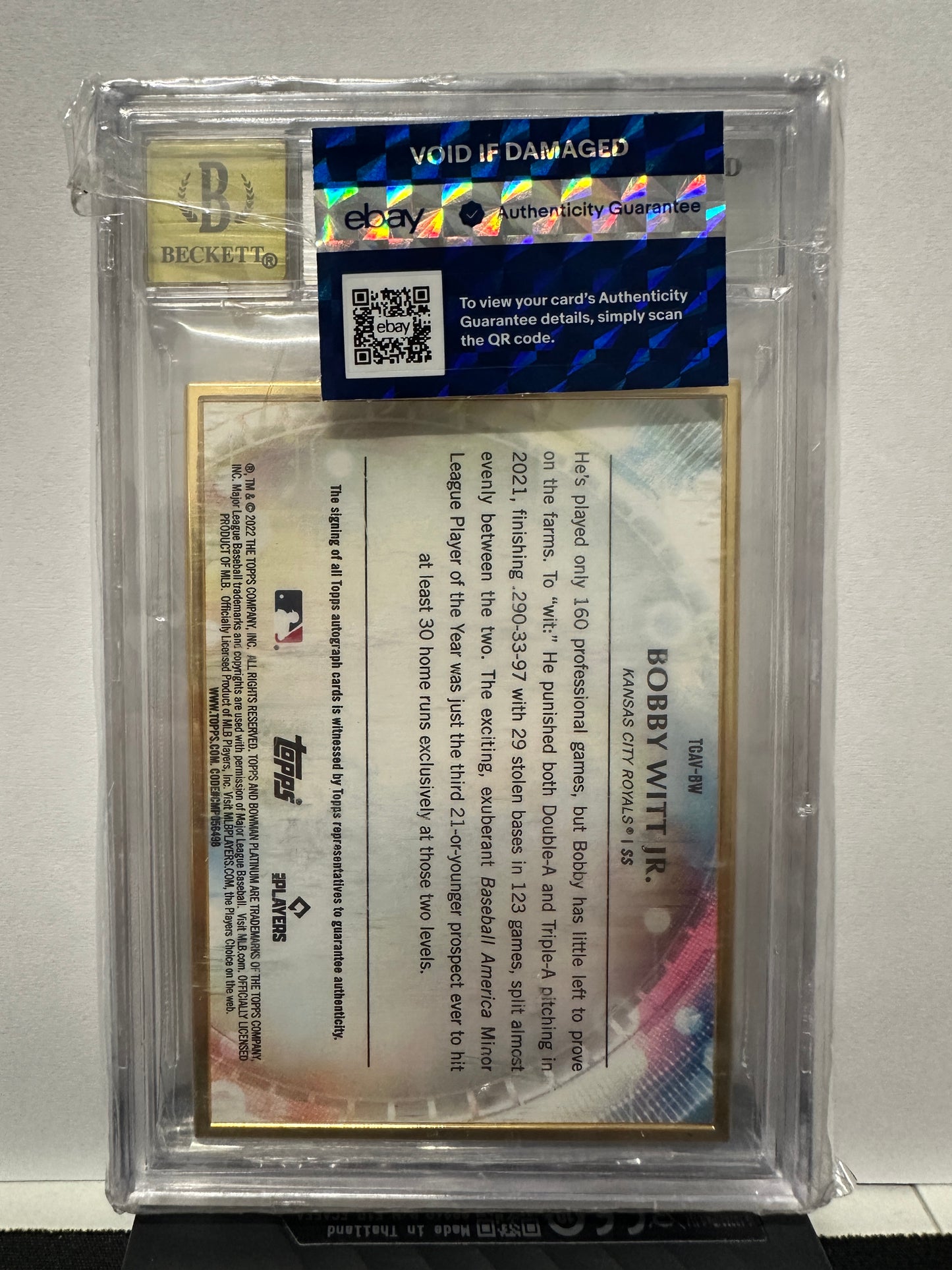 2022 Bowman Transcendent Autograph Emerald Bobby Witt Jr. /5 #TCAVBW BGS 9
