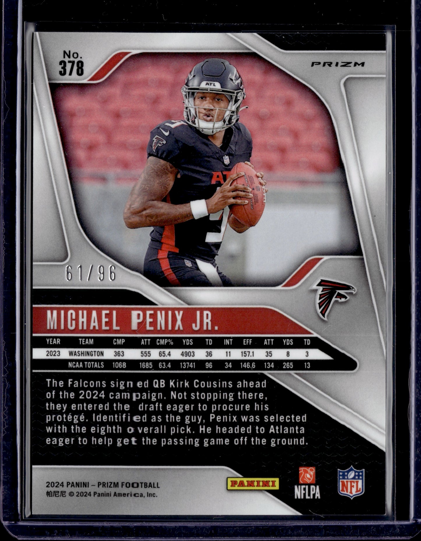 2024 Panini Prizm Michael Penix Jr. #378 Blue Sparkle /96 RC