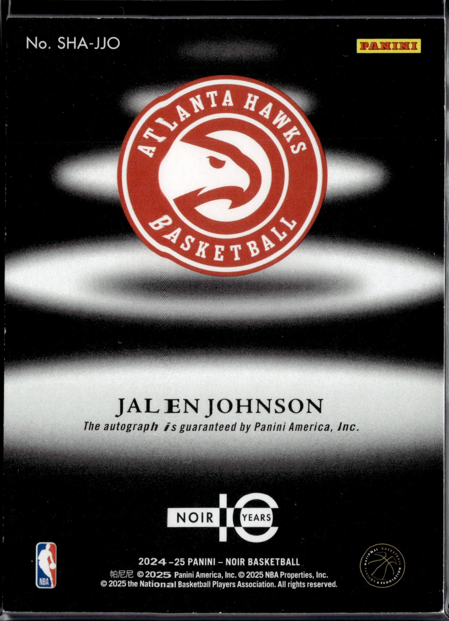 2024-25 Panini Noir Shadow Signatures Jalen Johnson #SHA-JJO Autograph /25