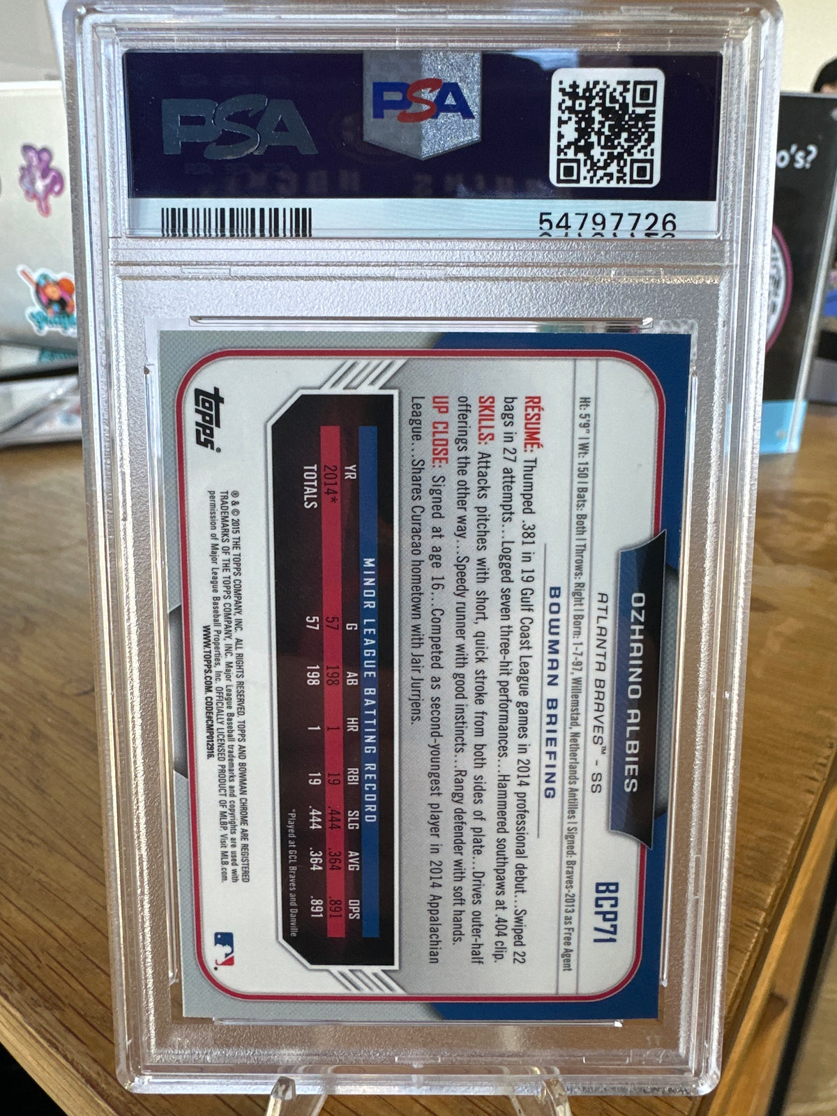 2015 Bowman Chrome Prospects Ozhaino Albies #BCP71 PSA 10