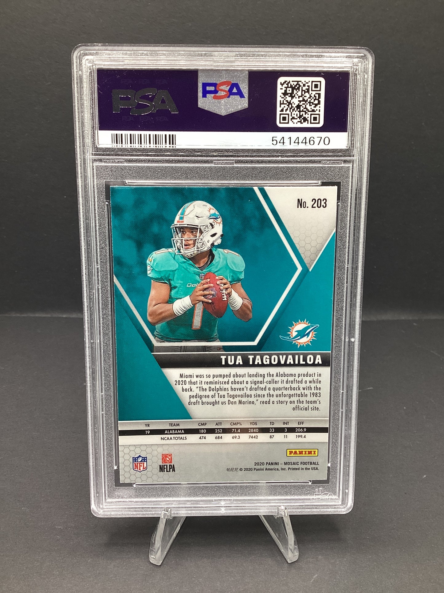 2020 Panini Mosaic Tua Tagovailoa #203 PSA 9