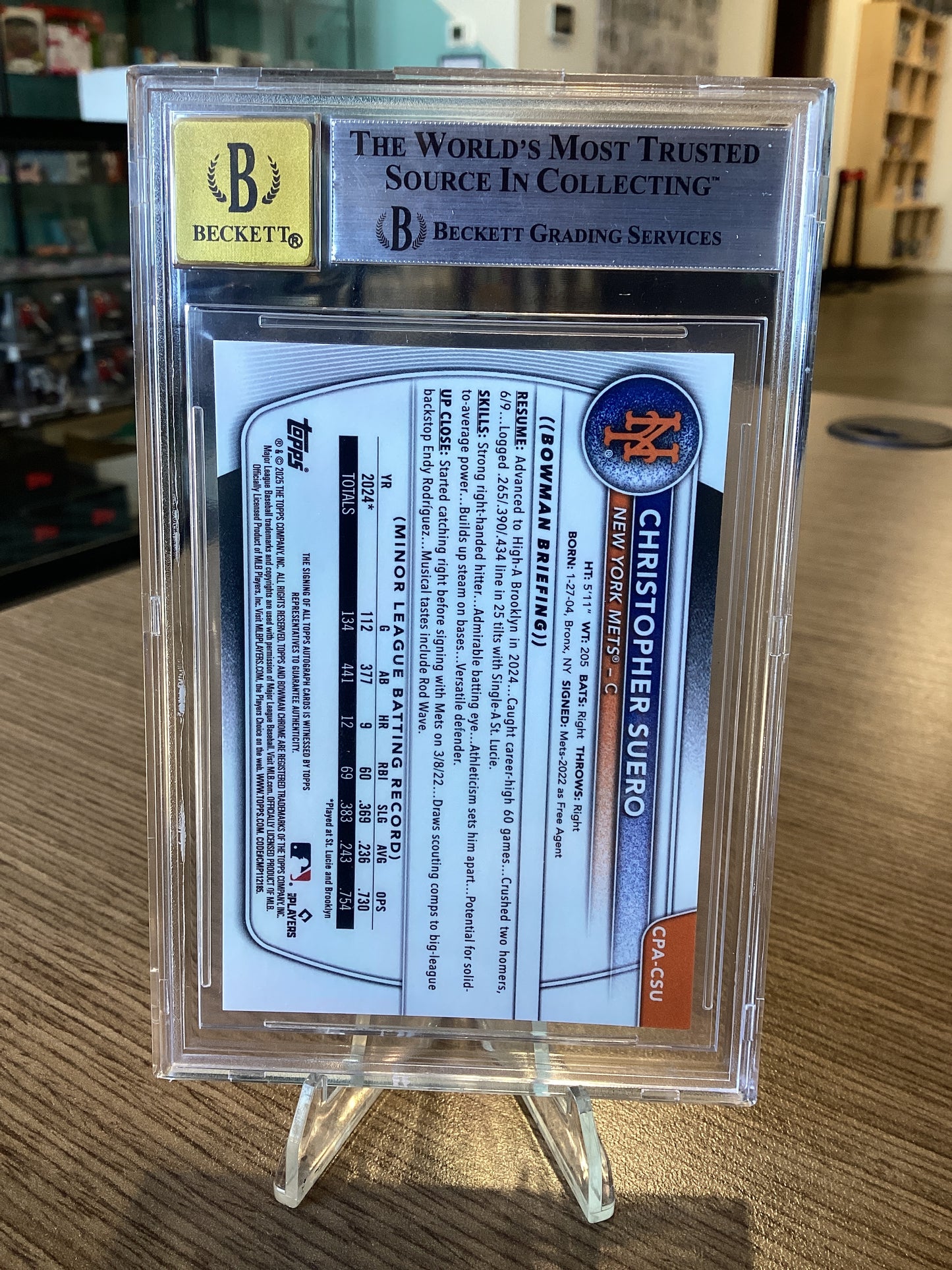 2025 Bowman Chrome Prospect Autographs Yellow Refractors Christopher Suero BGS 9