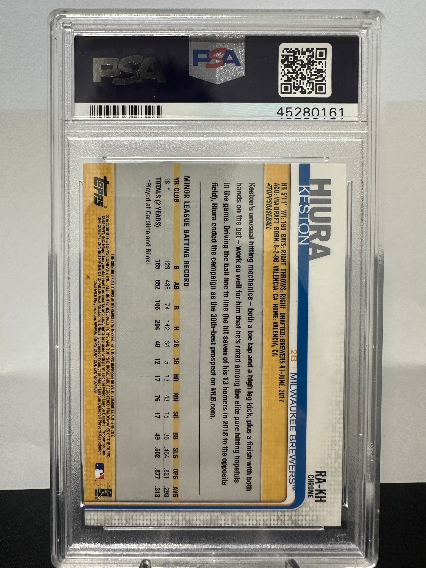 2019 Topps Chrome Rookie Autographs Keston Hiura #RA-KH PSA 10