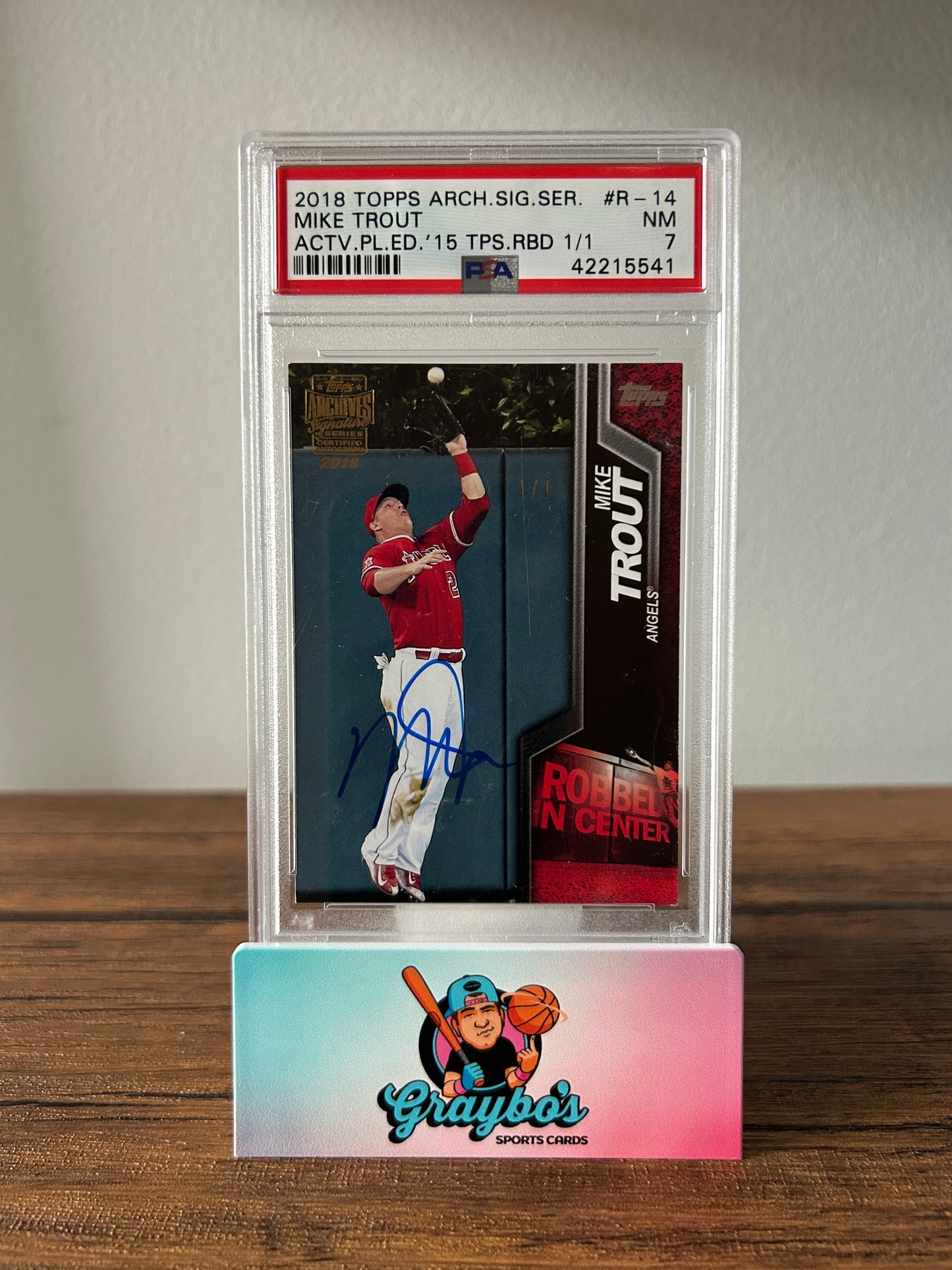 2018 Topps Arch. Sig. Ser. Mike Trout Actv. PL. ED. '15 TPS. RBD 1/1 #R-14 PSA 7