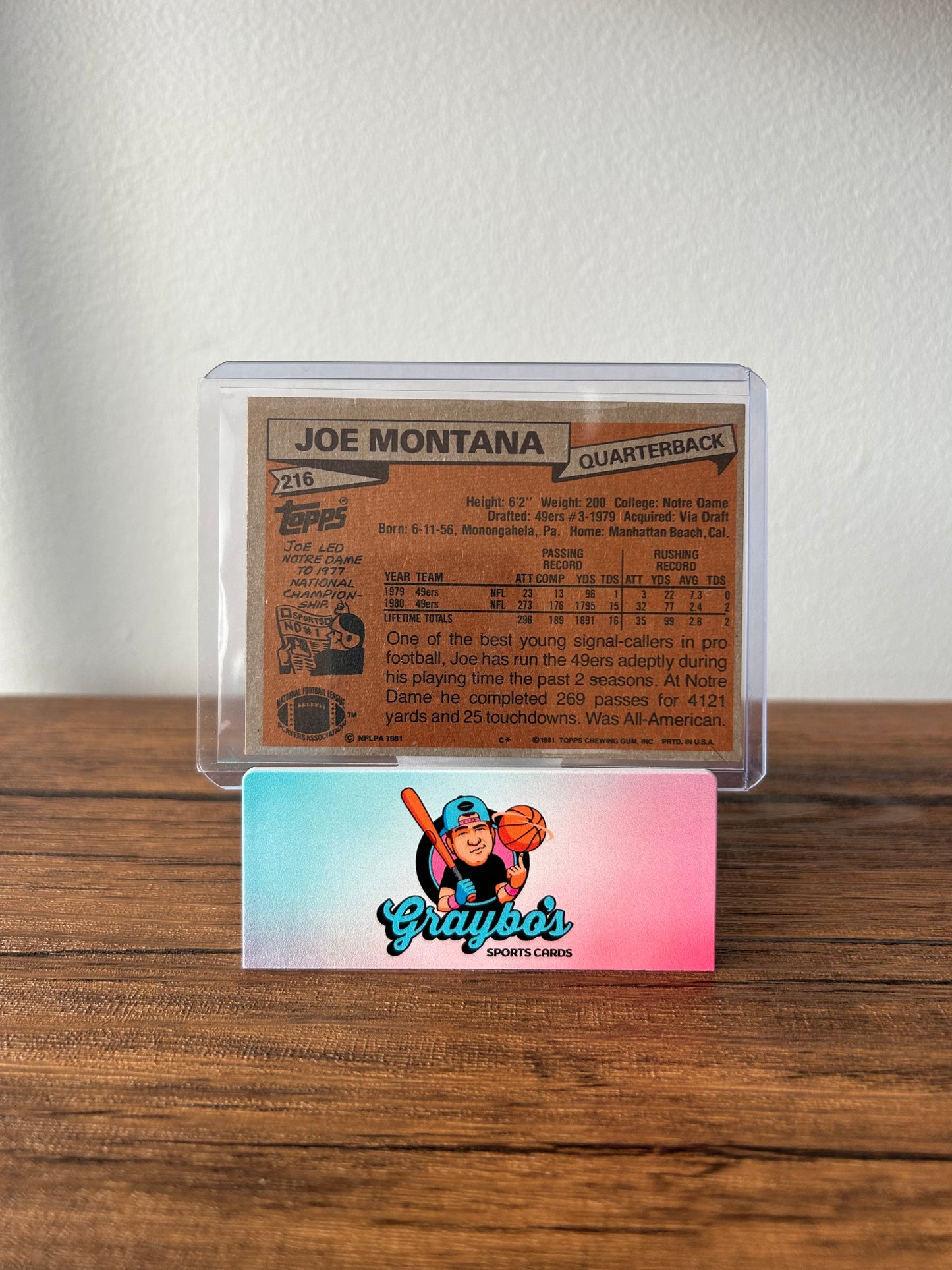 1981 Topps Chewing Gum Joe Montana #216