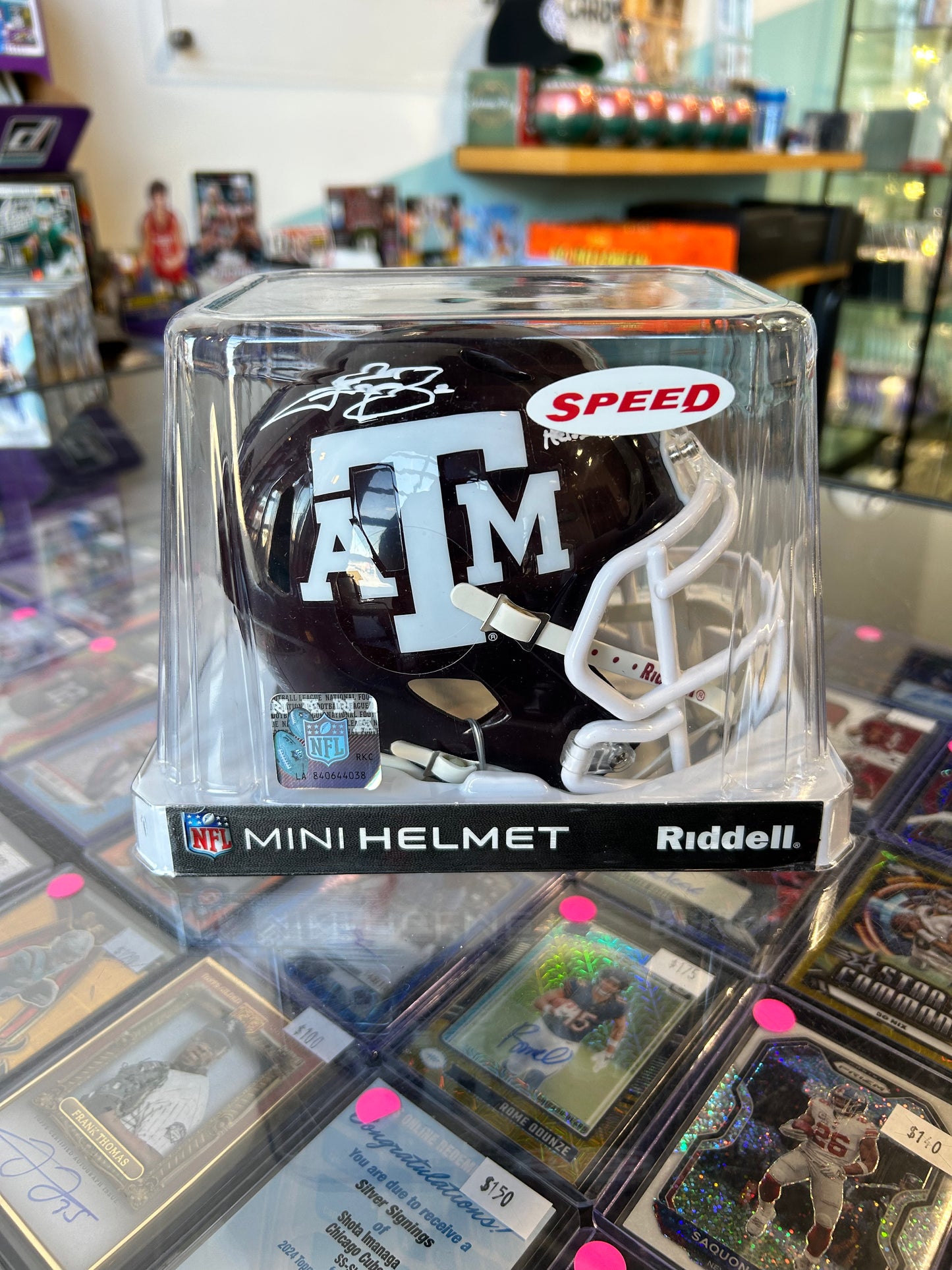 Johnny Manziel Texas A&M Aggies Autographed Riddell Maroon Speed Mini Helmet with "Heisman" Inscription