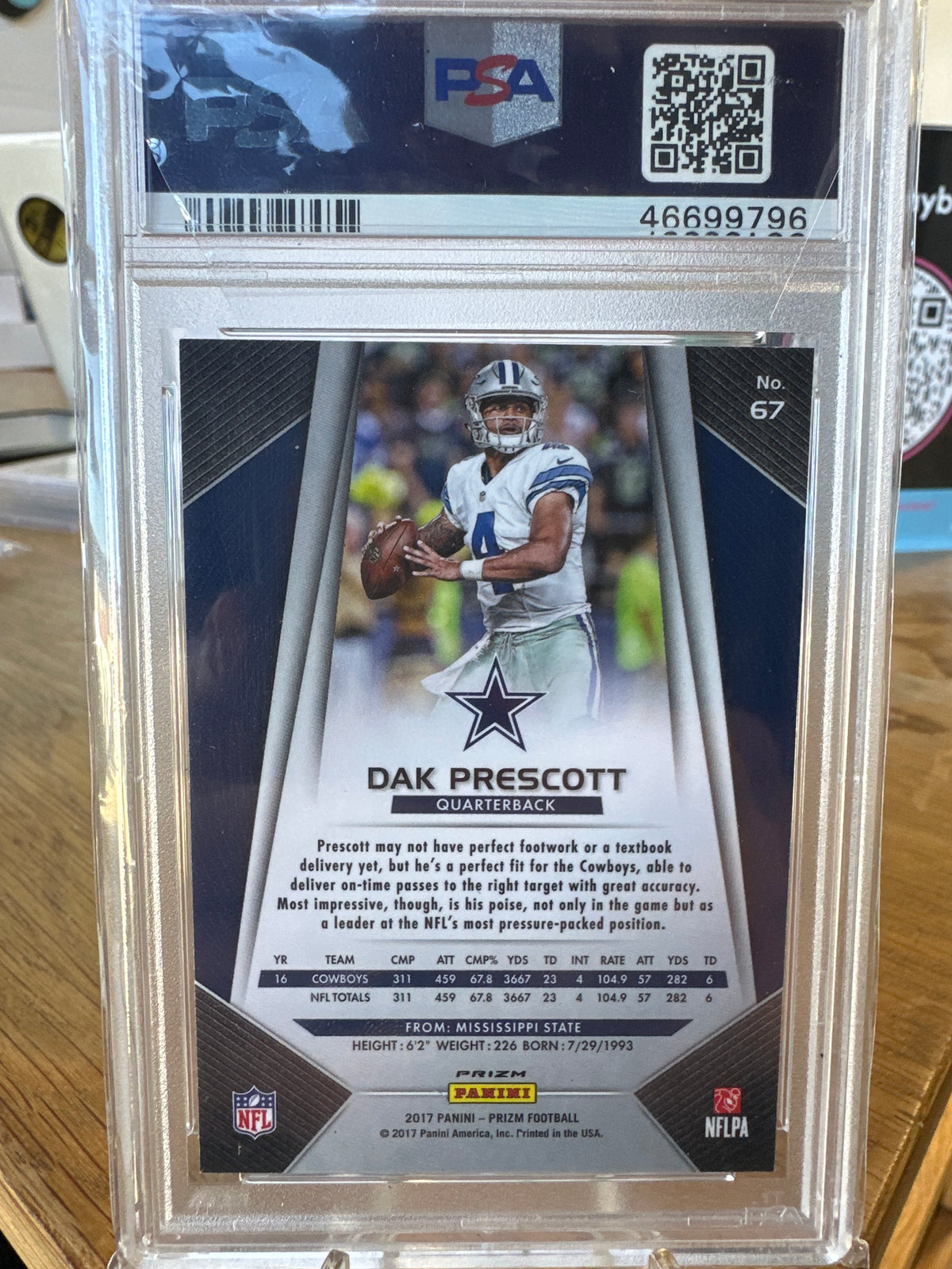 2017 Panini Prizm Dak Prescott #67 White Sparkle PSA 10