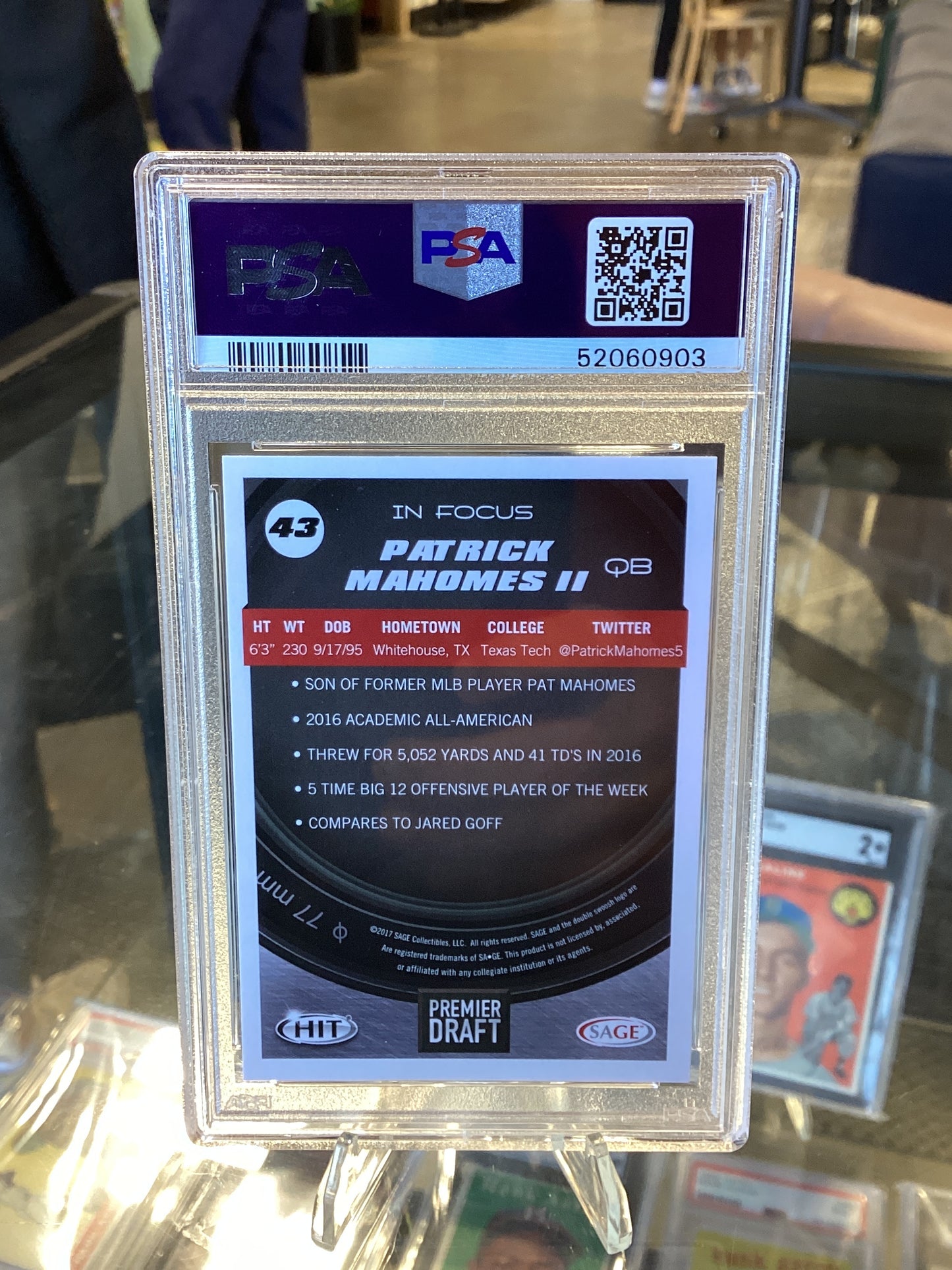 2017 Sa-Ge Hit Premier Draft Patrick Mahomes II #43 PSA 9