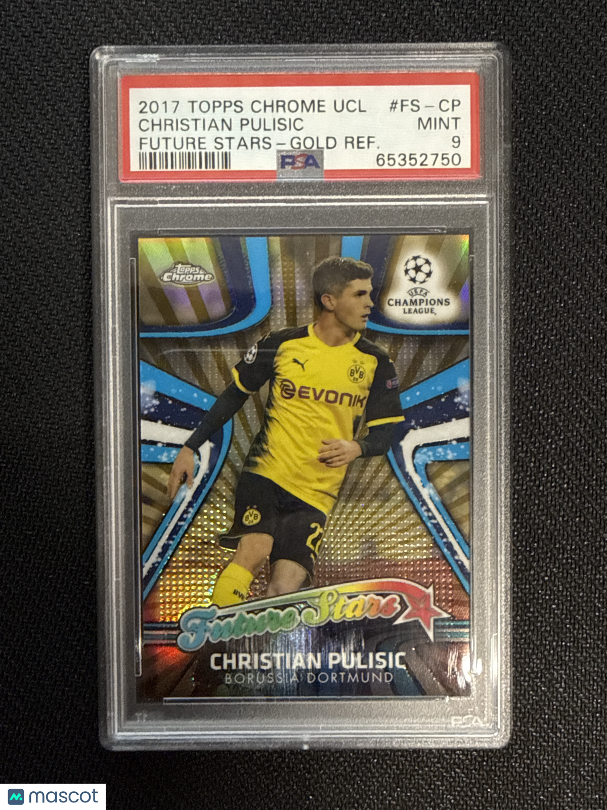 2017 Topps Chrome UEFA Champions League Christian Pulisic Gold /50 PSA 9