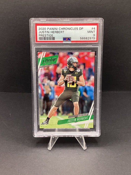 2020 Panini Chronicles Draft Picks Prestige Justin Herbert #4 PSA 9