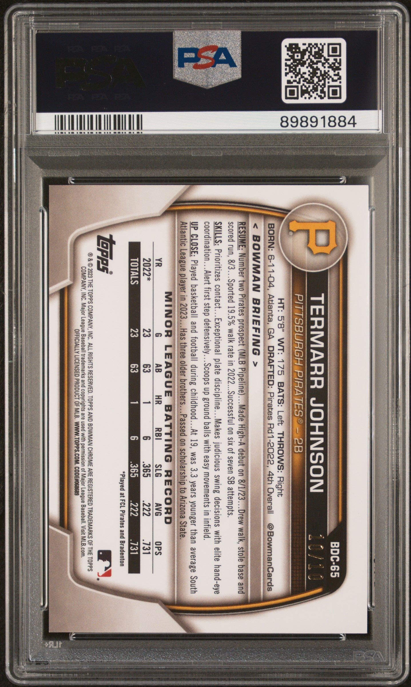 2023 Bowman Draft Sapphire Edition Termarr Johnson #BDC65 Black PSA 9