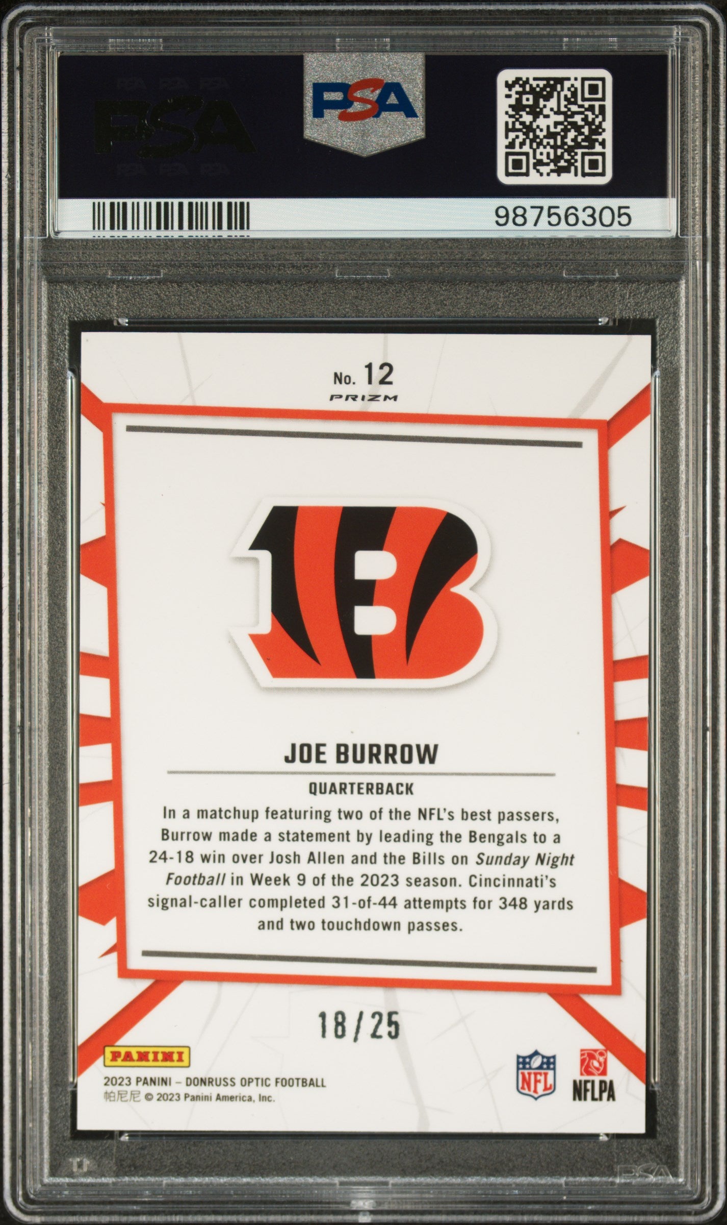 2023 Panini Donruss Optic My House! Joe Burrow #12 Purple Stars PSA 10