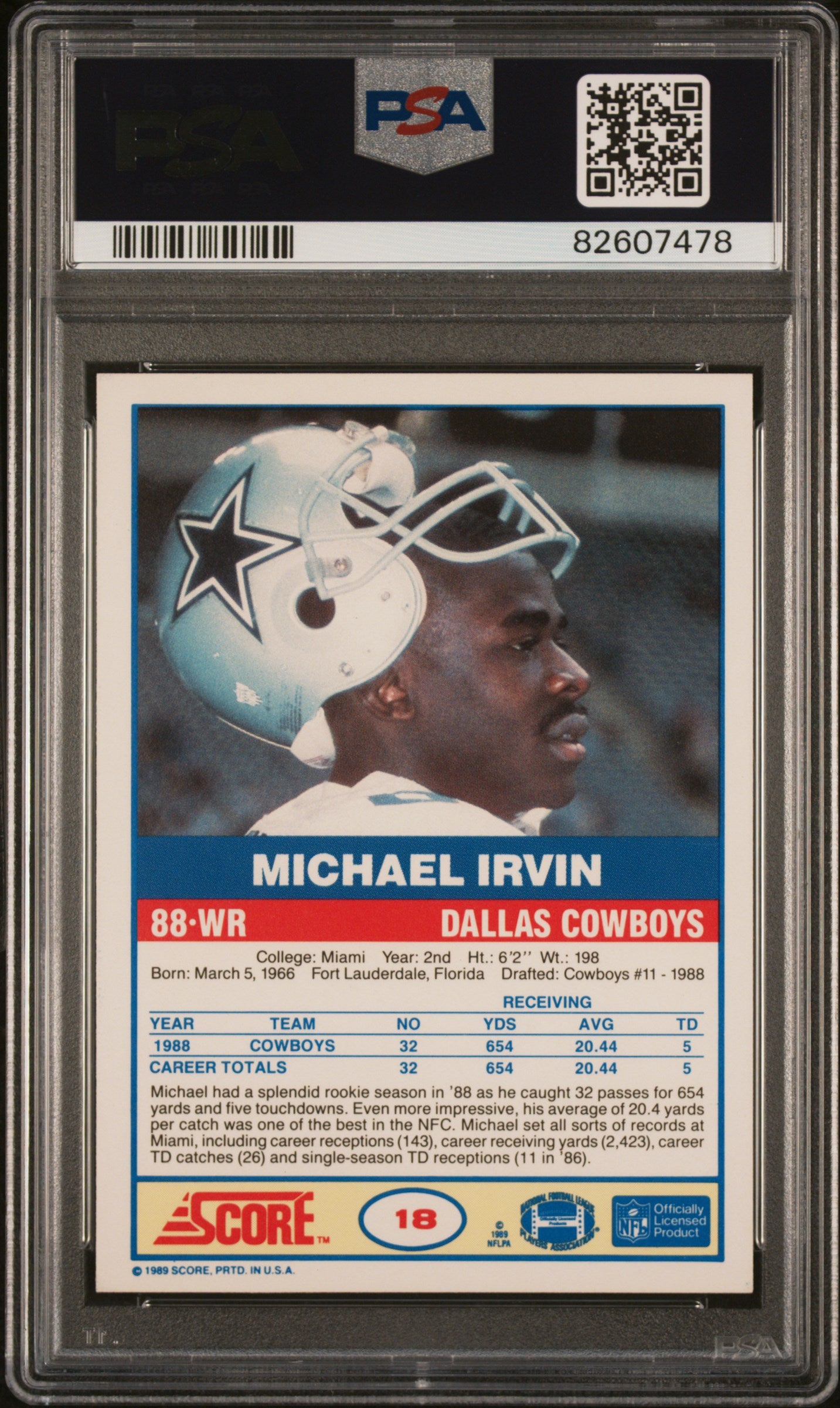 1989 Score Michael Irvin #18 PSA 9
