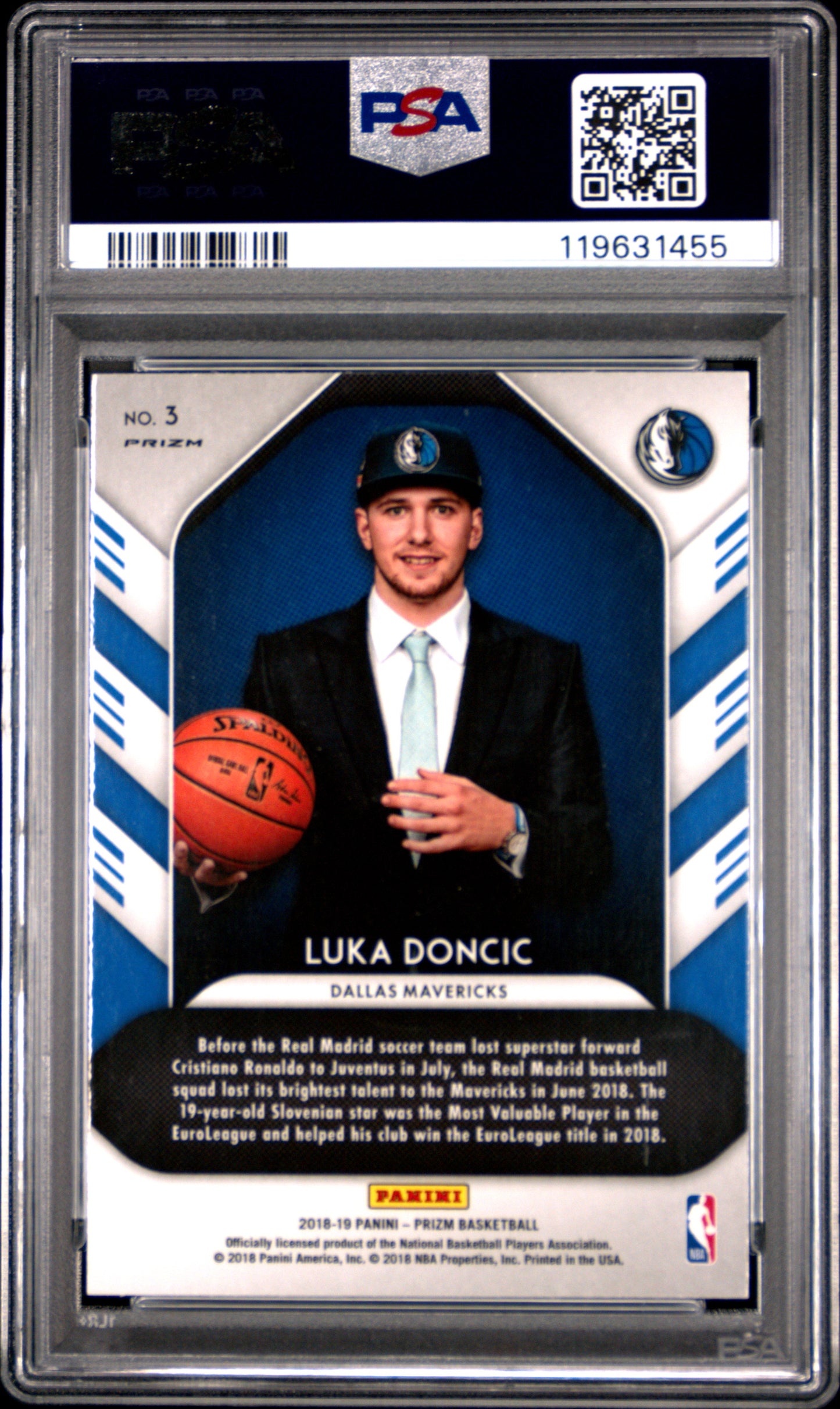 2018 Panini Prizm Luck Of The Lottery Luka Doncic #3 Fast Break PSA 9