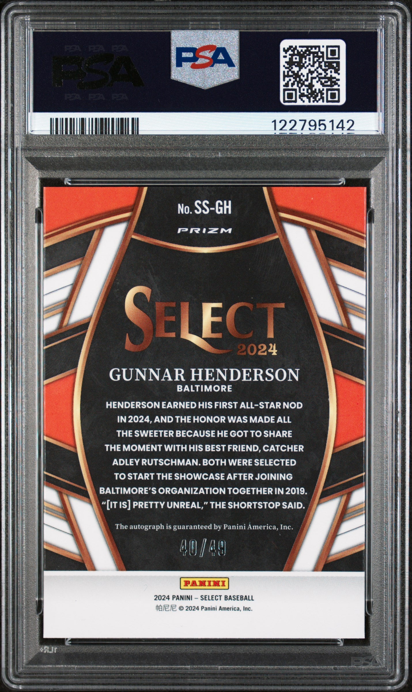 2024 Panini Select Signature Selections Gunnar Henderson #SSGH Blue Prizm PSA 10