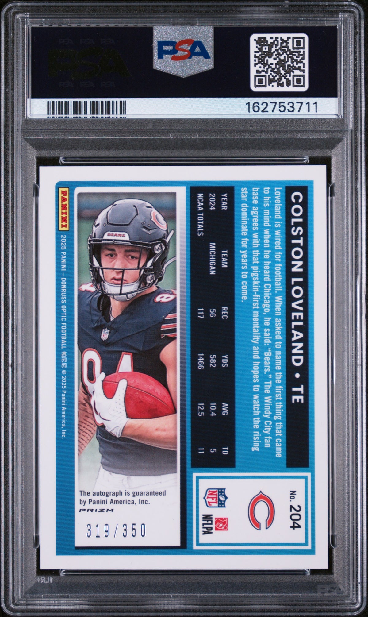 2025 Panini Donruss Optic Colston Loveland #204 Autograph PSA 10