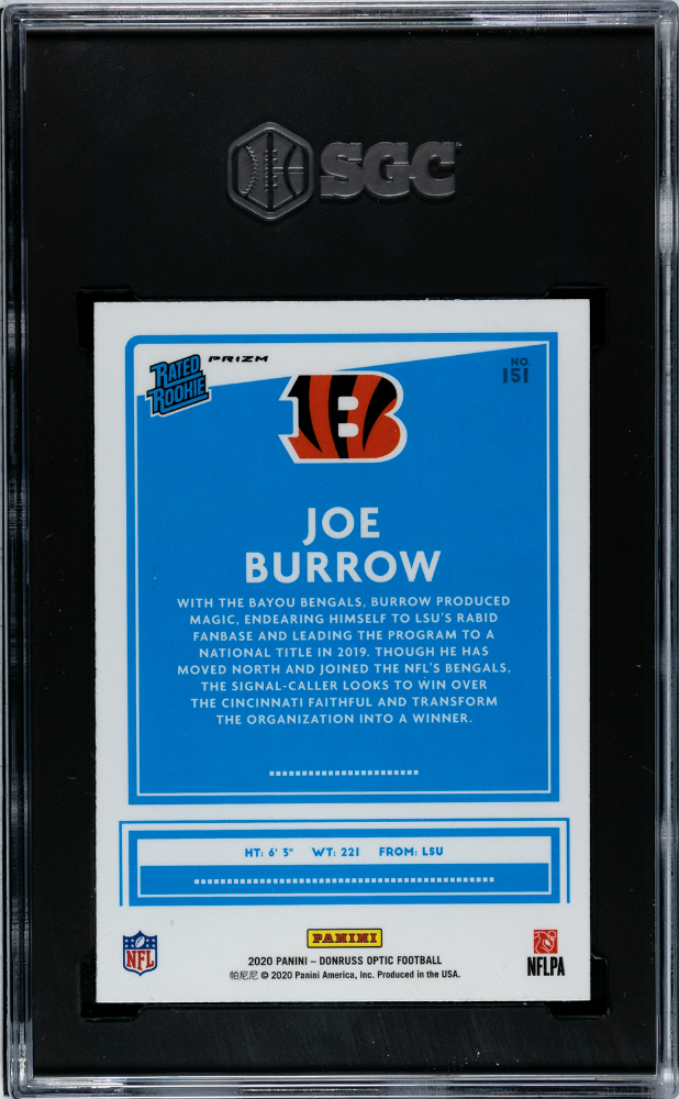2020 Donruss Optic Joe Burrow #151 Blue Scope Prizm SGC 9