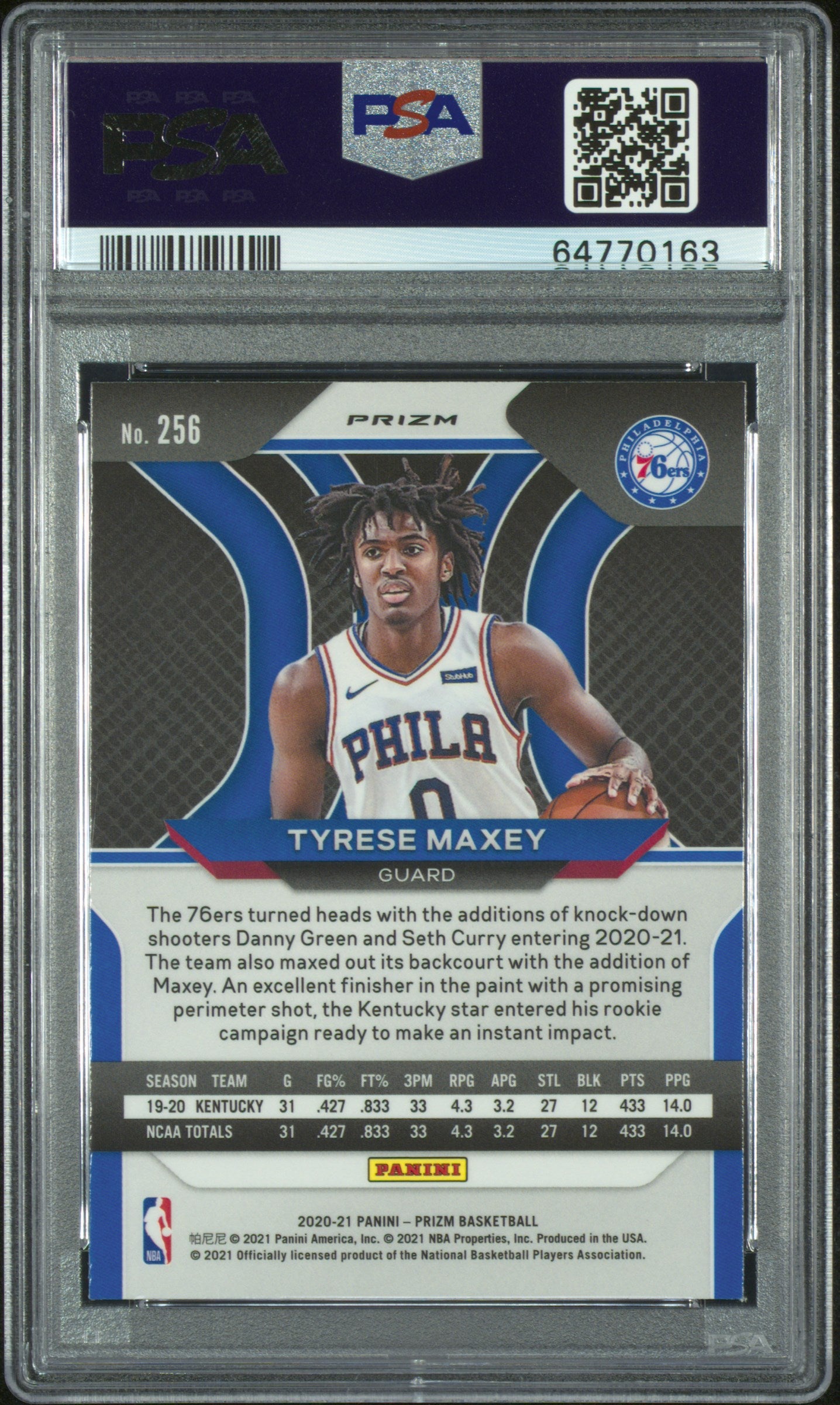 2020 Panini Prizm Tyrese Maxey #256 Silver PSA 9