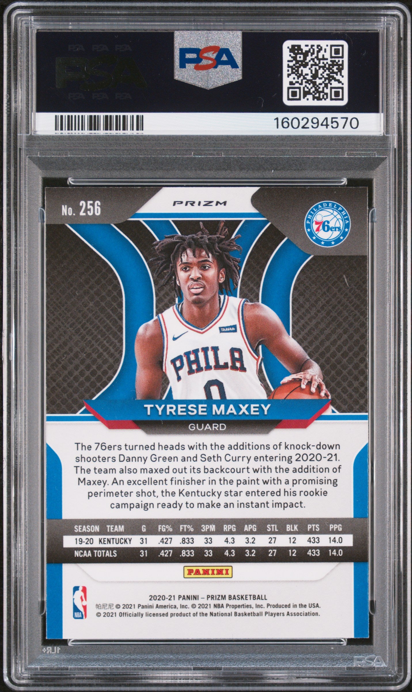 2020 Panini Prizm Tyrese Maxey #256 Silver PSA 9