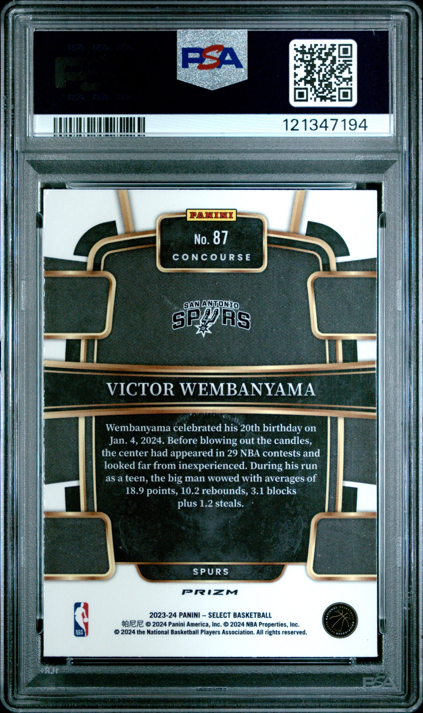 2023 Panini Select Victor Wembanyama #87 Blue Cracked Ice PSA 8