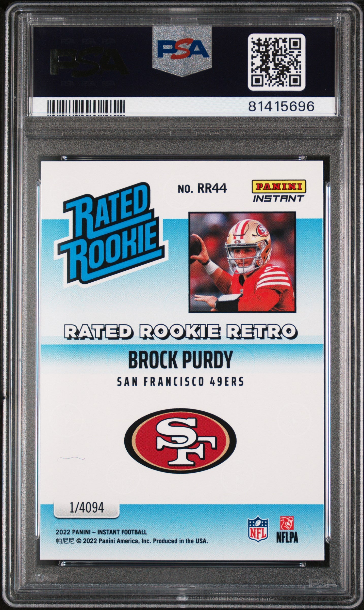2022 Panini Instant Rated Rookie Retro Brock Purdy #RR44 PSA 9