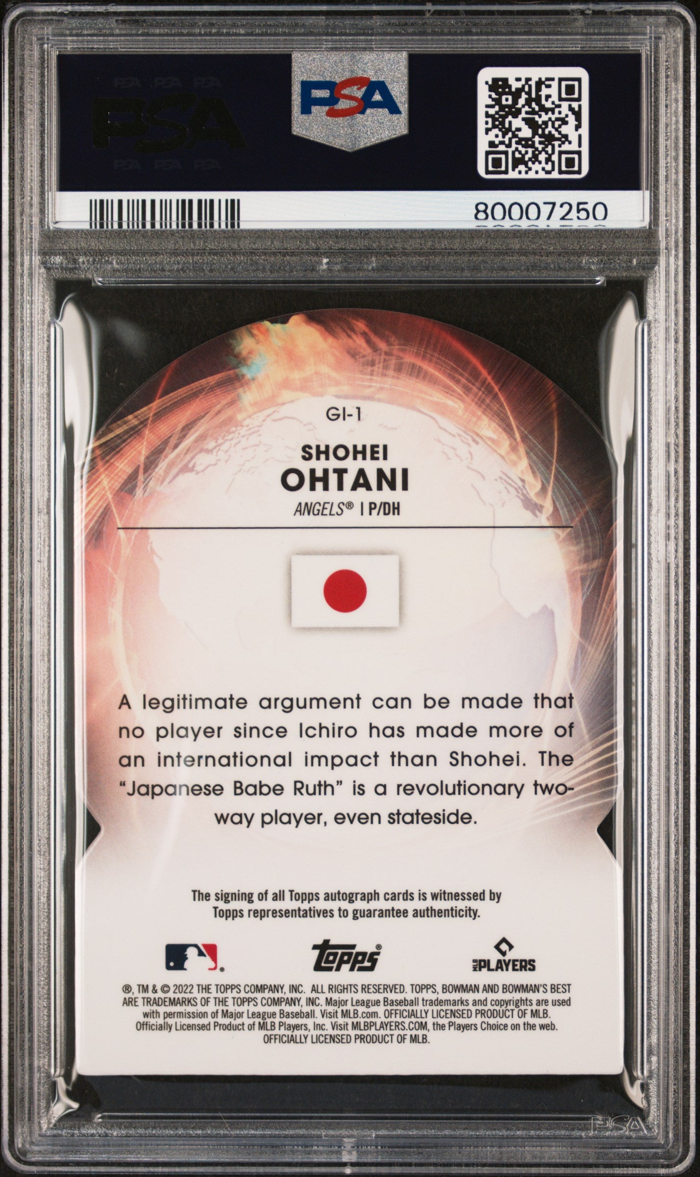 2022 Bowman's Best Global Impact Die-Cut Shohei Ohtani #GI1 Auto 031/150 PSA 9