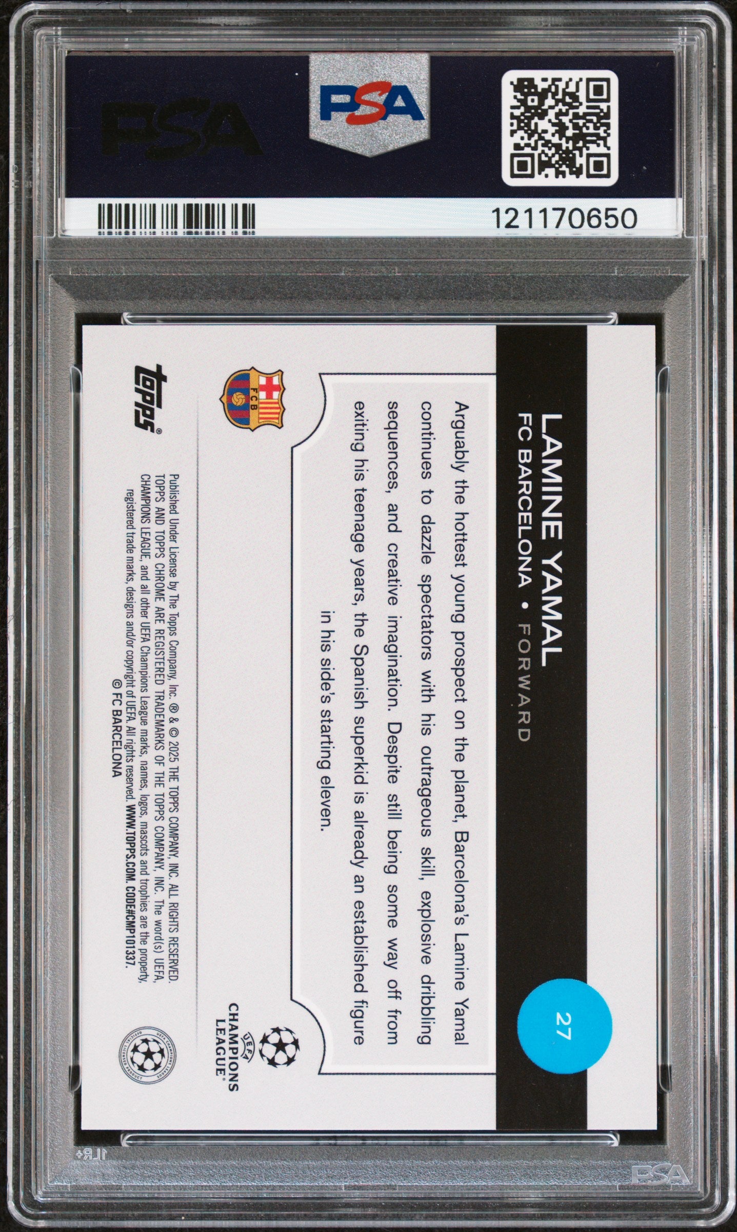 2024 Topps Chrome Sapphire Edition UEFA Lamine Yamal #27 Image Variation PSA 10