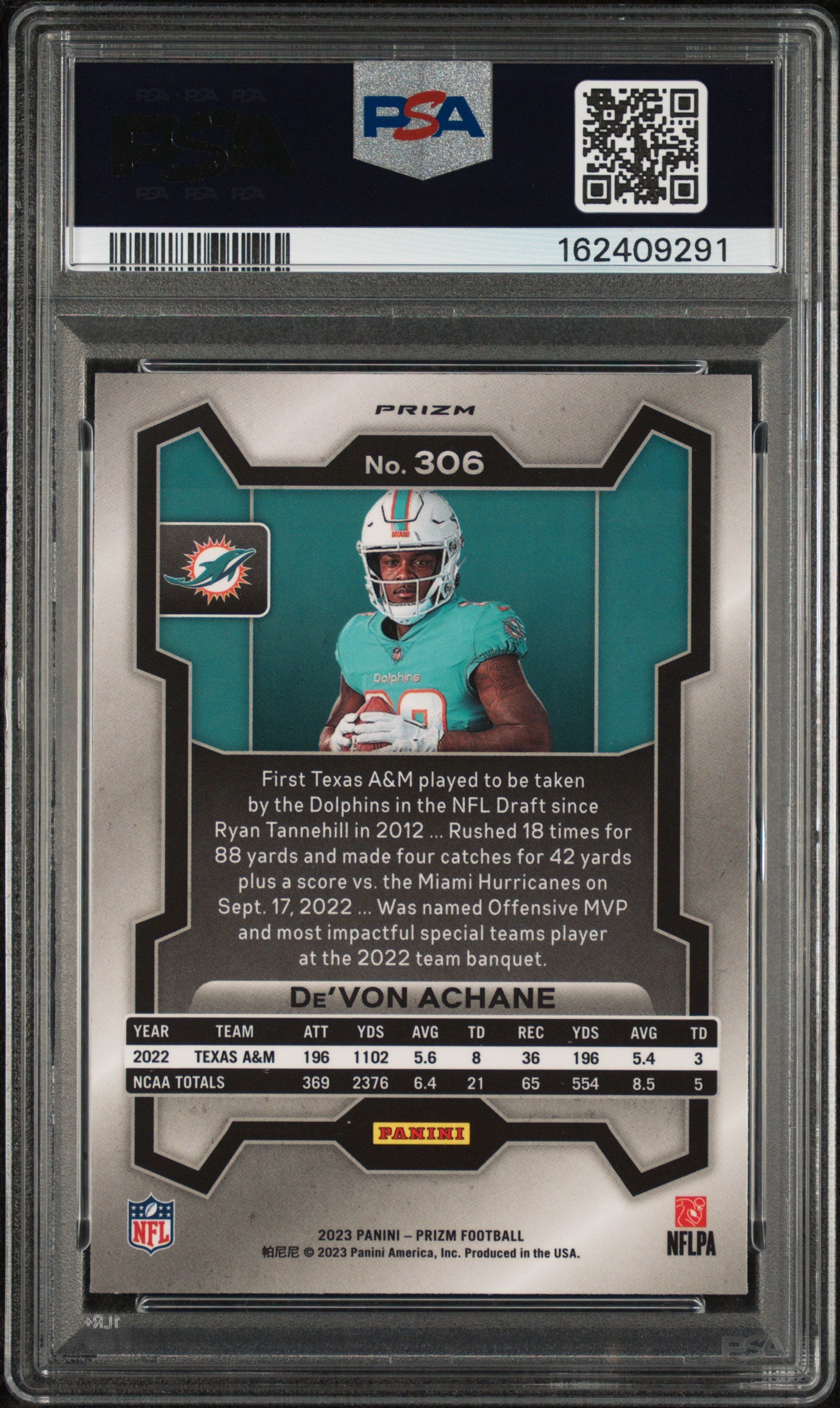 2023 Panini Prizm De'von Achane #306 Variation PSA 10