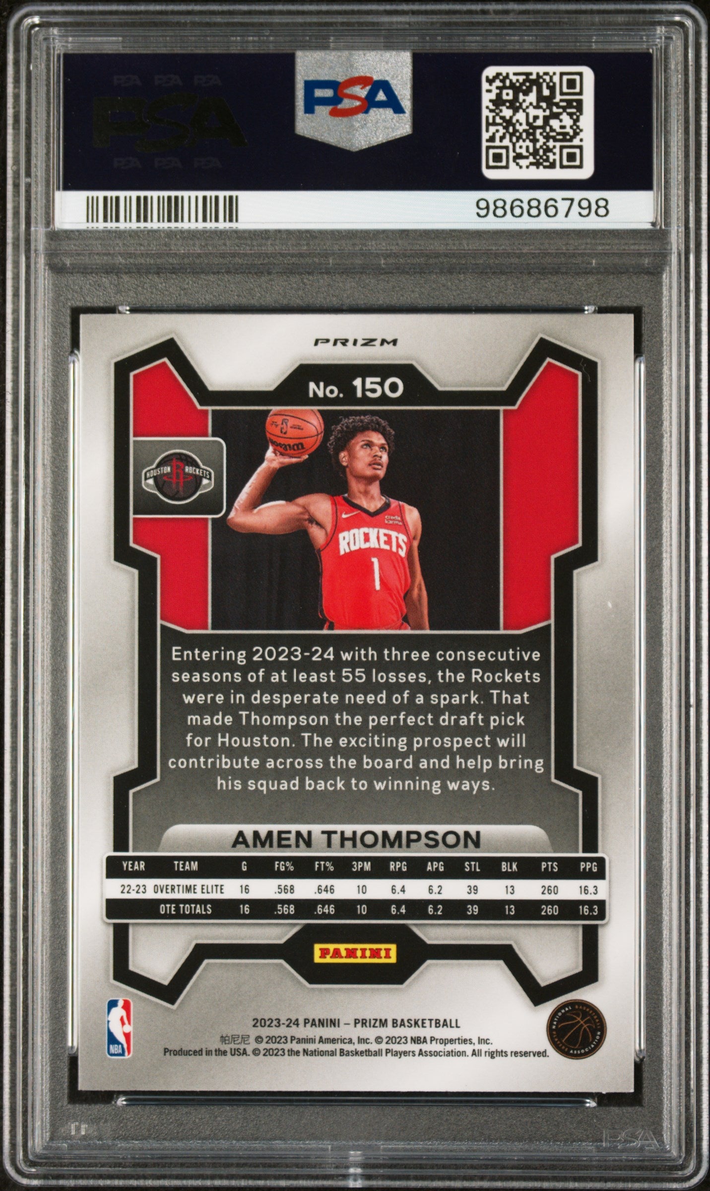2023 Panini Prizm Amen Thompson #150 Red Ice PSA 9