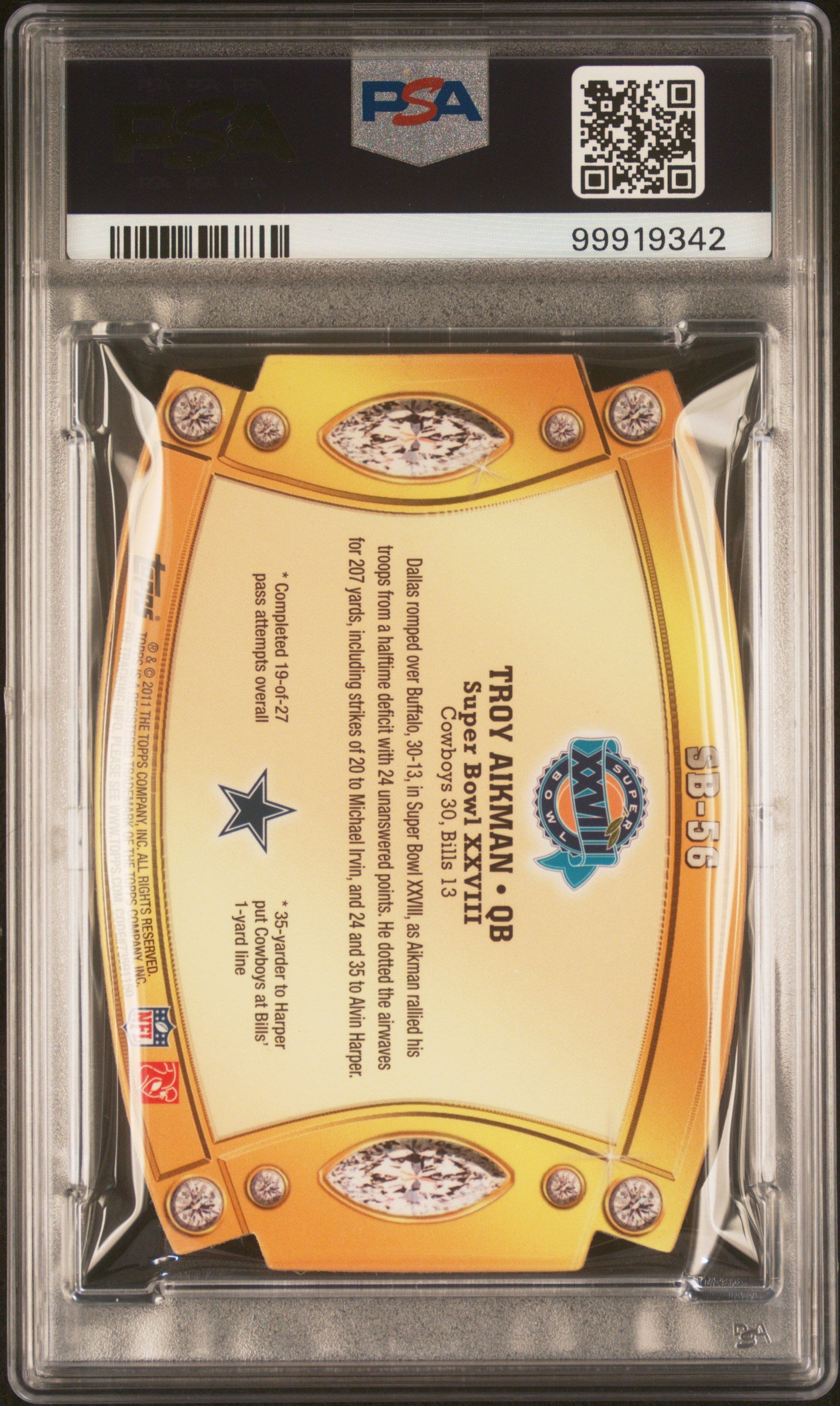 2011 Topps Super Bowl Legends Die-Cut Troy Aikman #SB-56 SP PSA 9