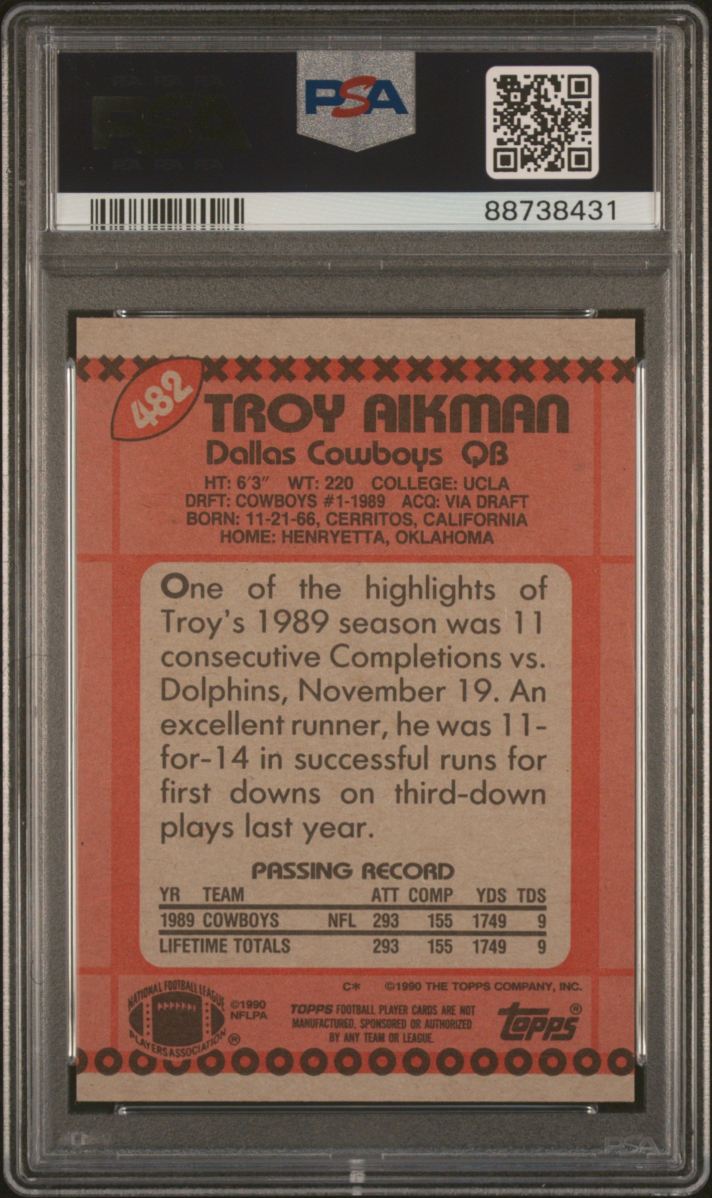 1990 Topps Troy Aikman #482 PSA 9