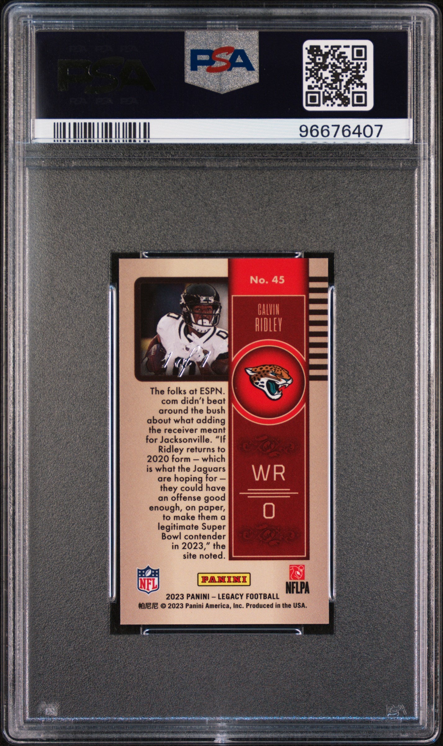 2023 Panini Legacy Calvin Ridley #45 Prem Ed Mini Platinum 1/1 PSA 10